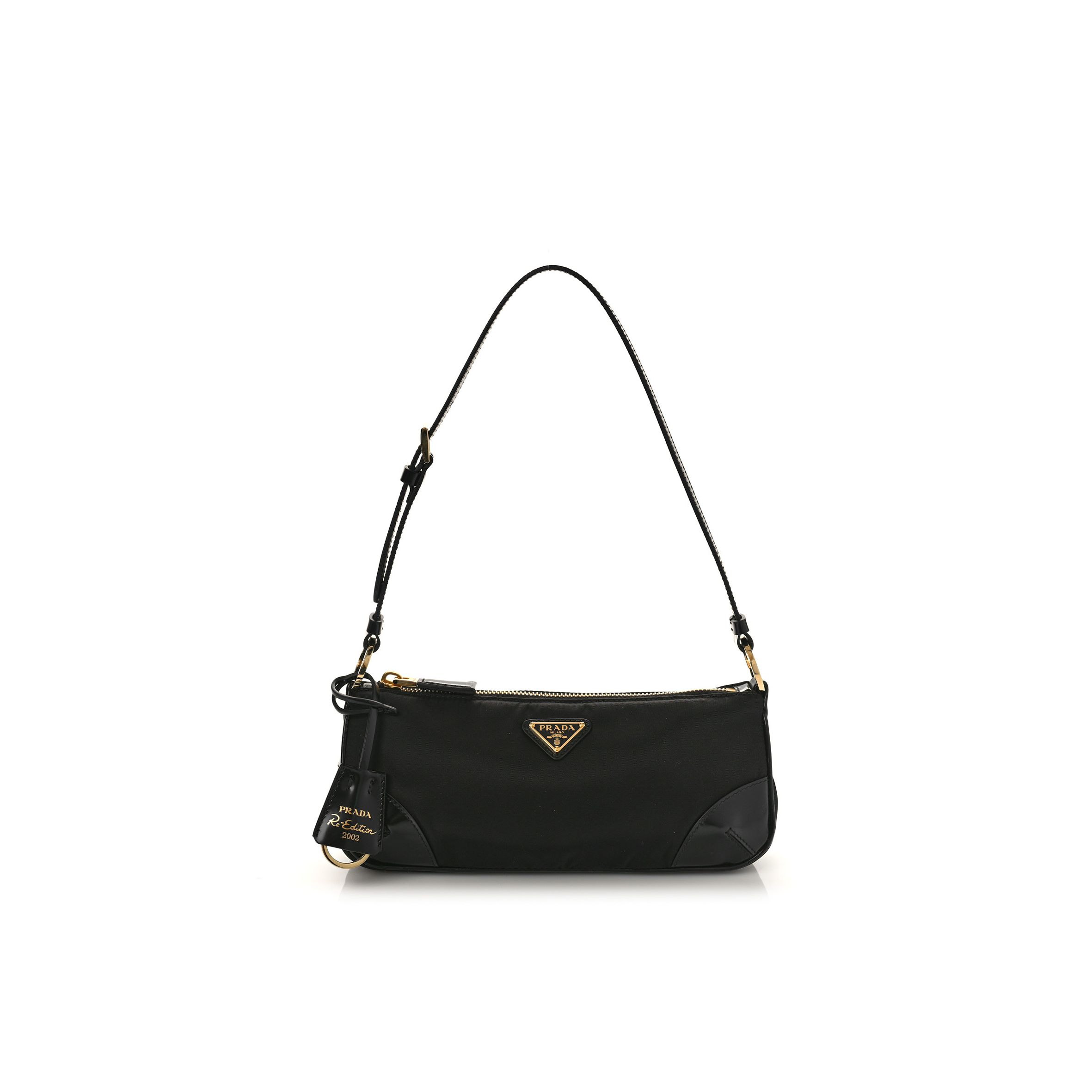 Pra*a tessuto nylon brushed calfskin re-edition 2002 shoulder bag black (24*11*6cm)