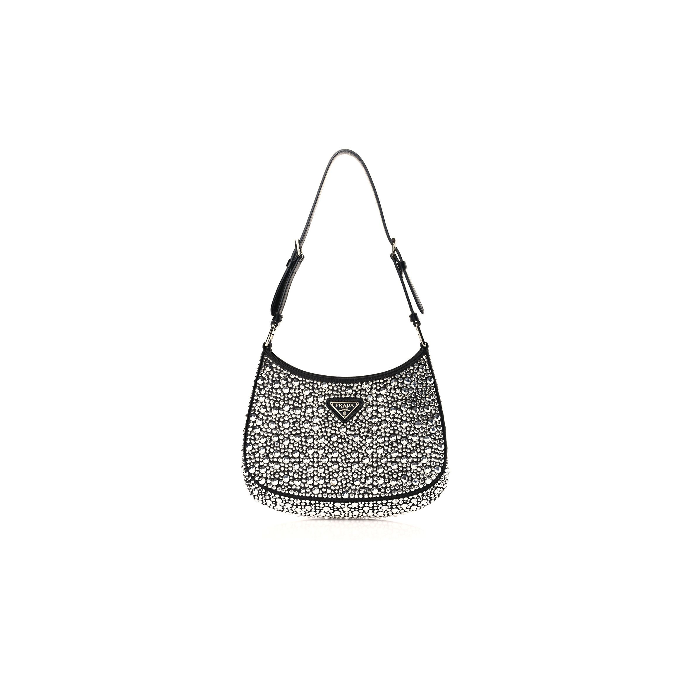 Pra*a satin crystal cleo shoulder bag black (21*19*3cm)