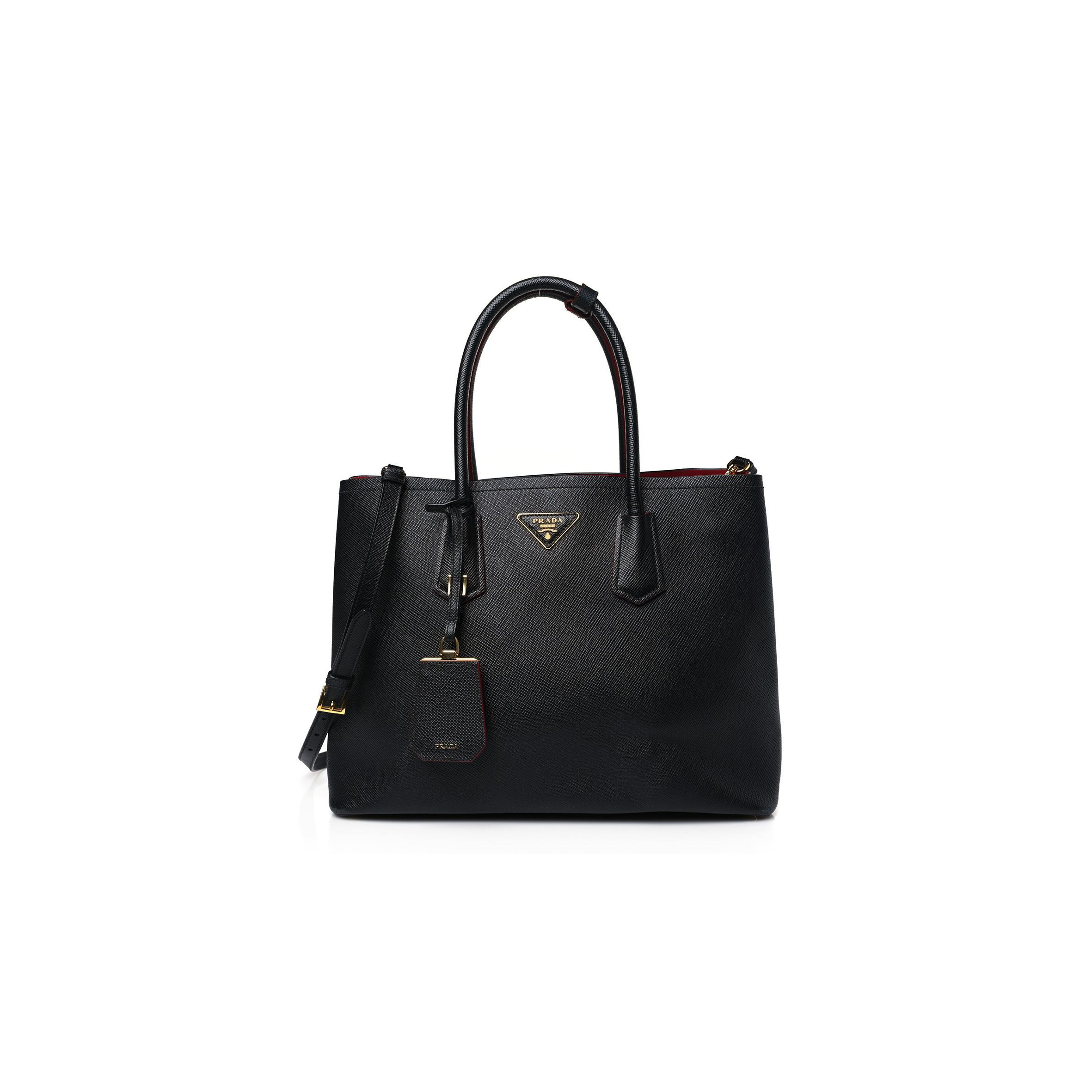 Pra*a saffiano cuir large double bag black fuoco (35*27*17cm)