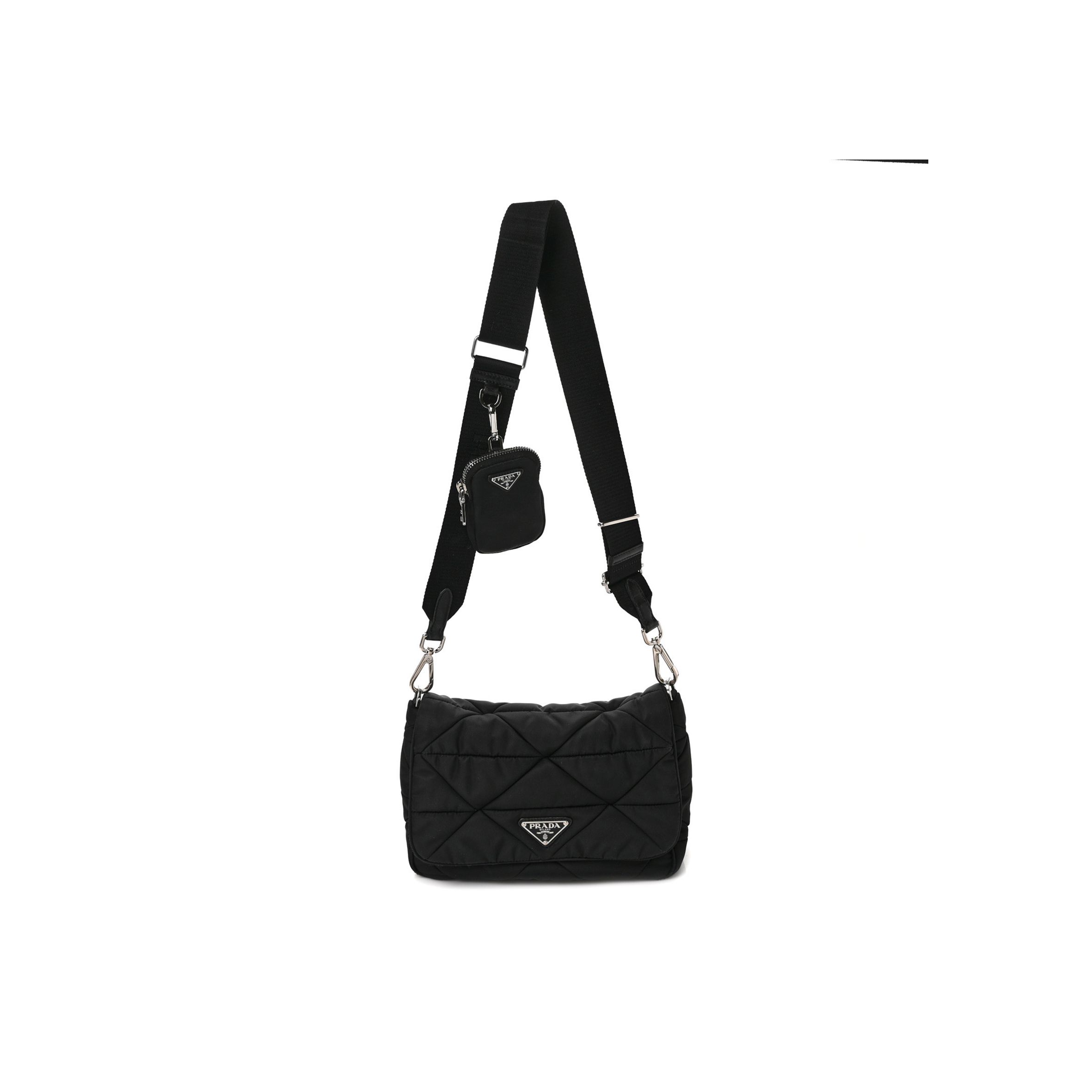 Pra*a nylon tessuto quilted padded shoulder bag black (25*18*9m)