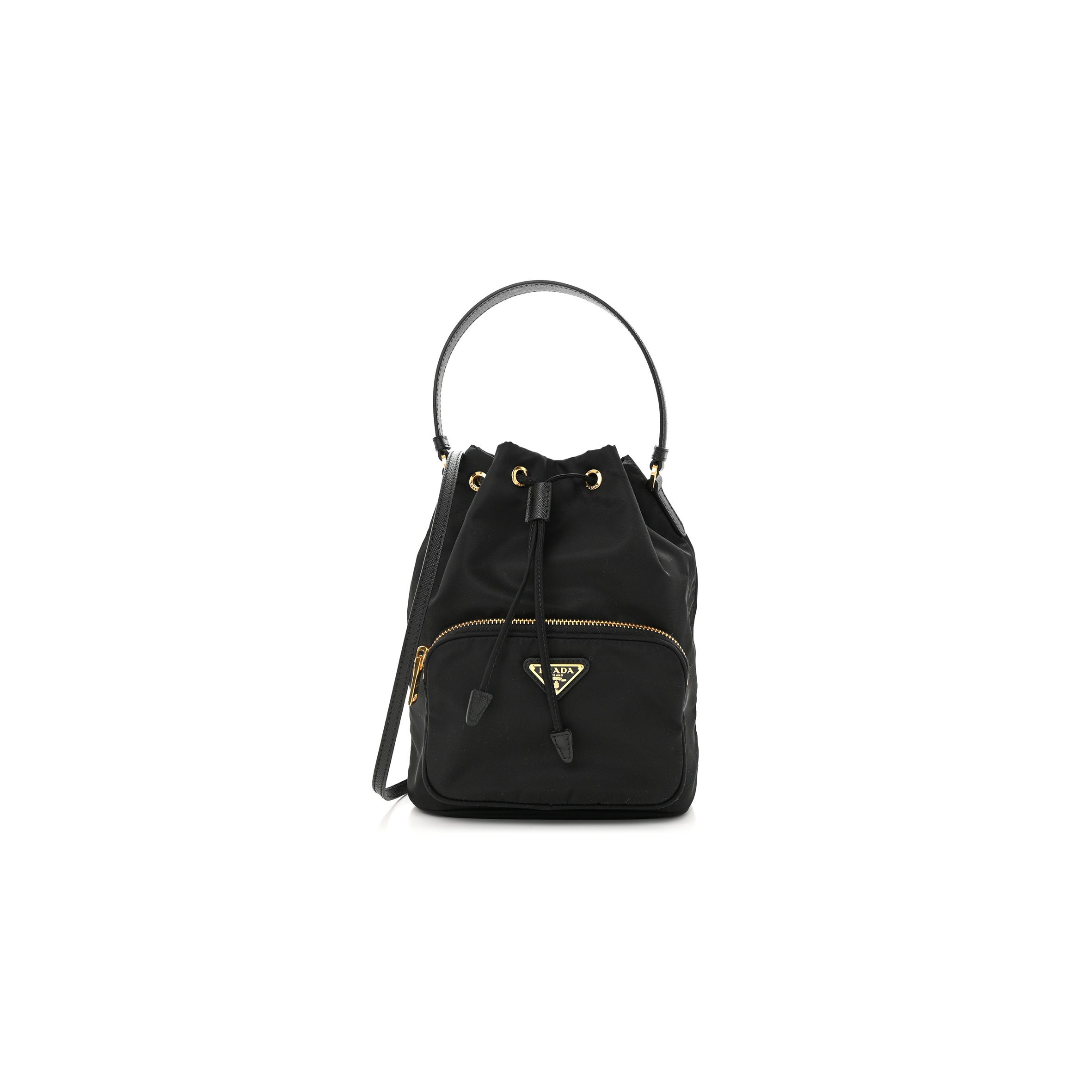 Pra*a re-nylon duet drawstring shoulder bag black (23*18*11cm)