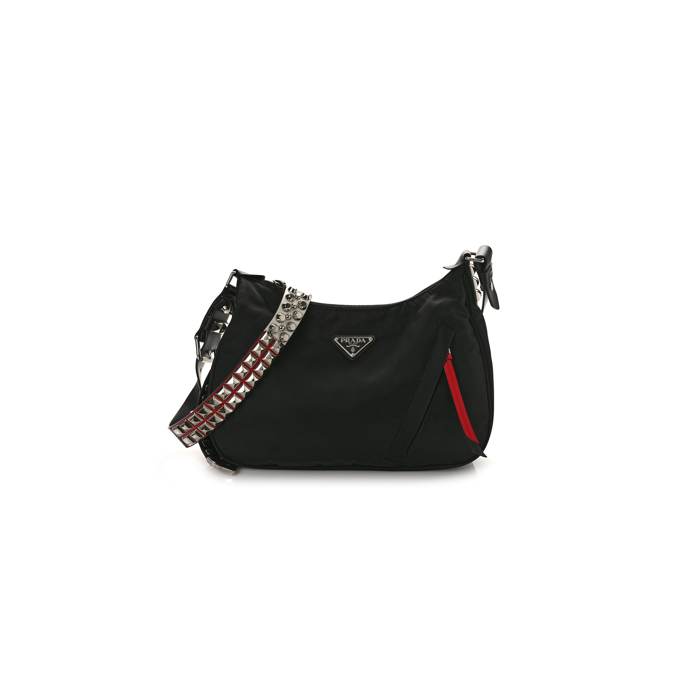 Pra*a tessuto nylon studded new vela hobo black fuoco (29*20*7cm)