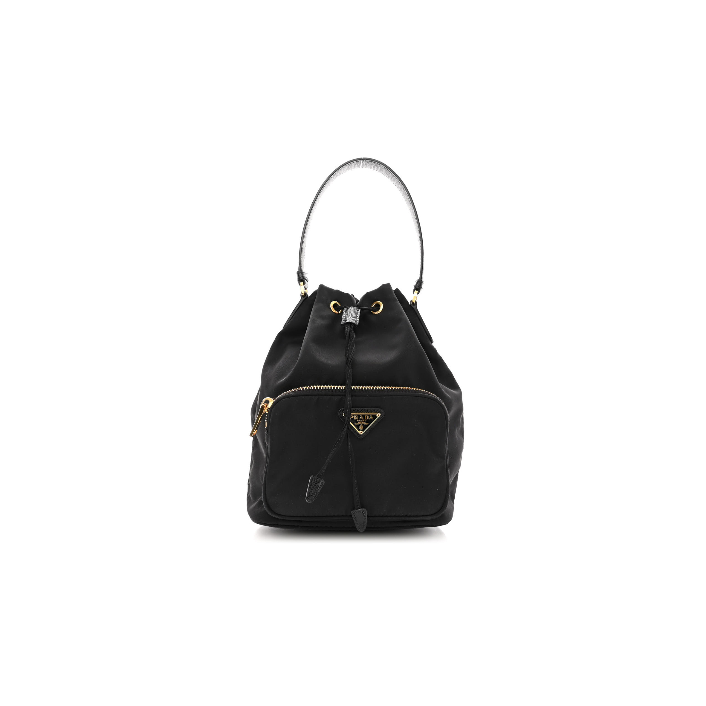 Pra*a re-nylon duet drawstring shoulder bag black (23*18*11cm)