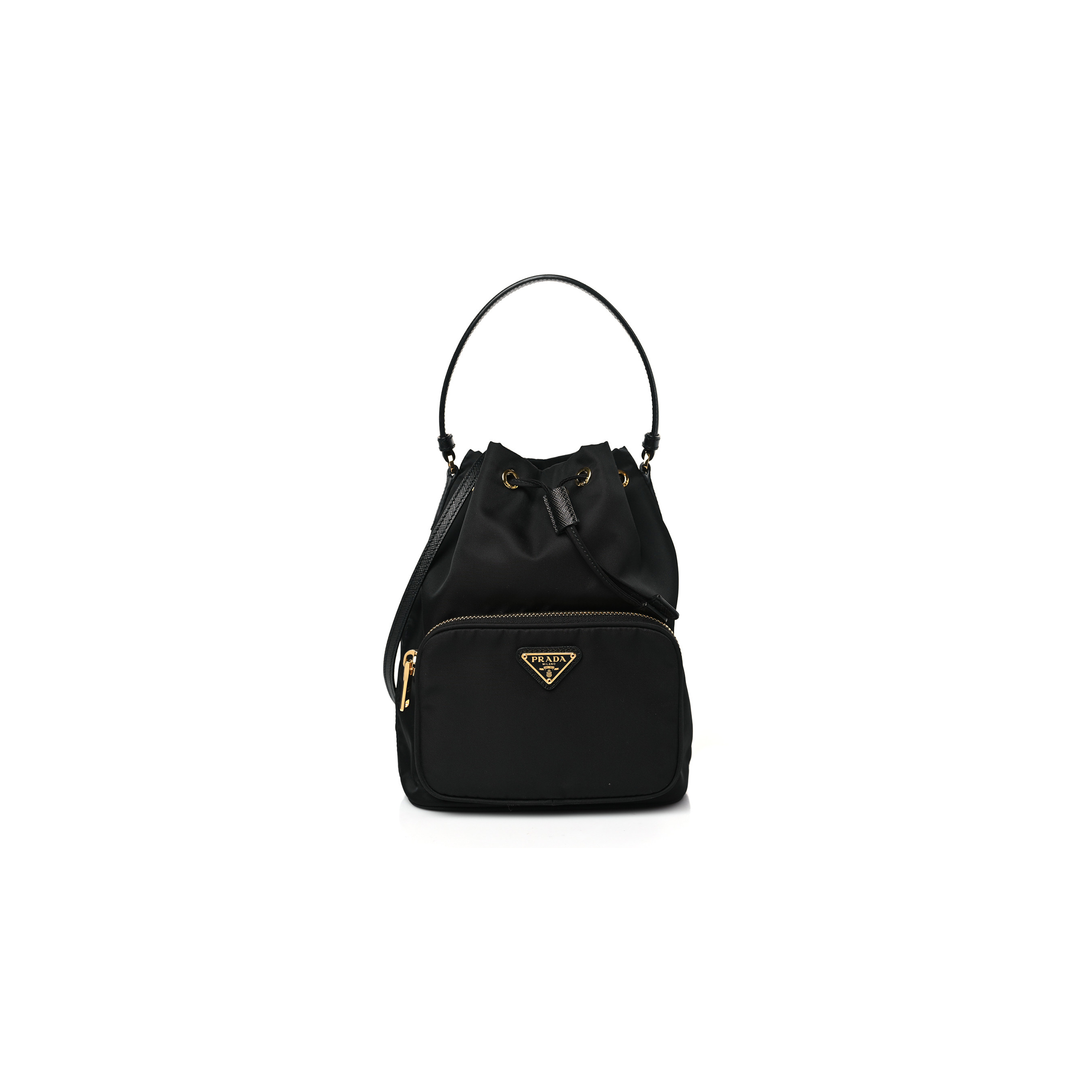 Pra*a re-nylon duet drawstring shoulder bag black (23*18*11cm)