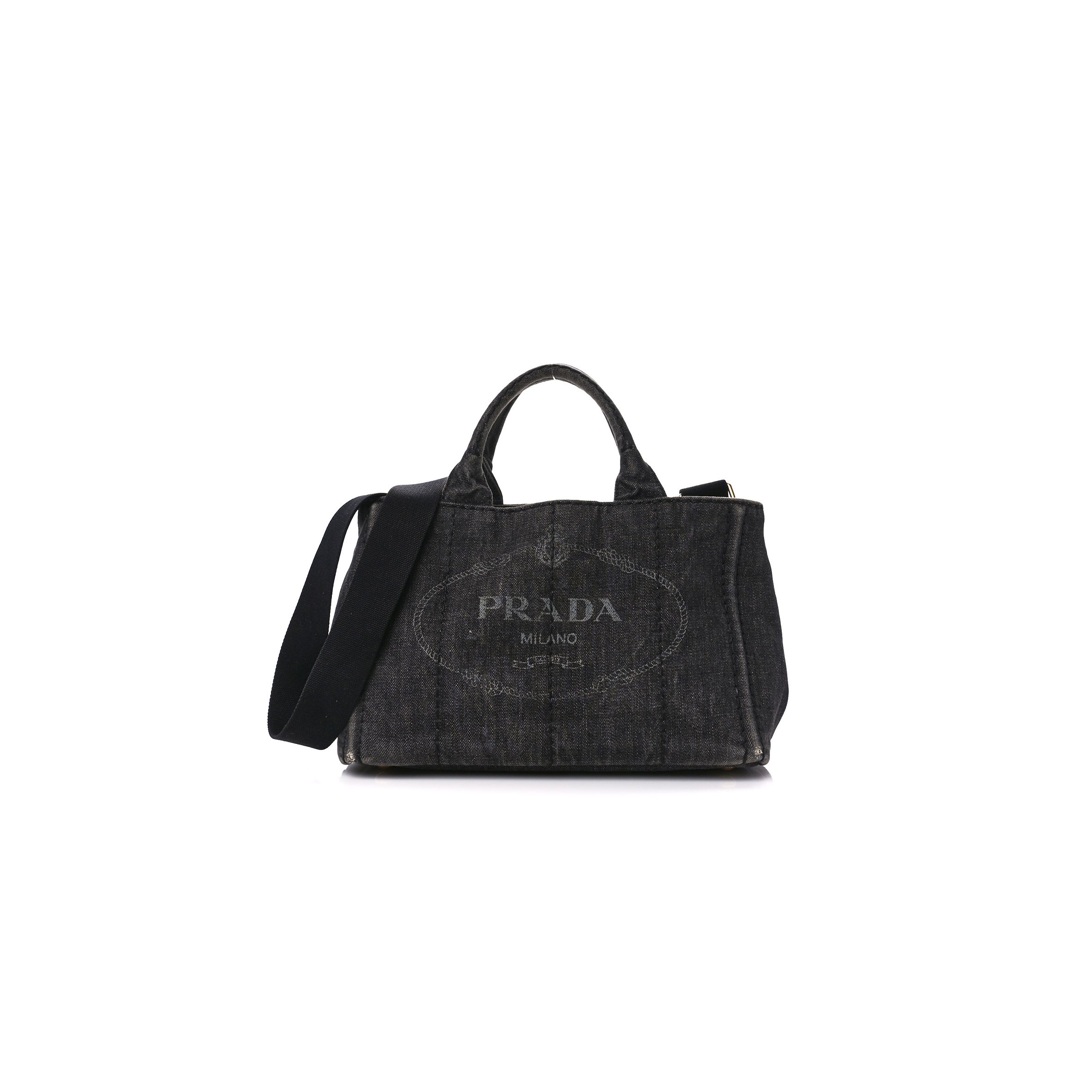 pra*a De*1m small canapa logo tote black (27*20*14cm)