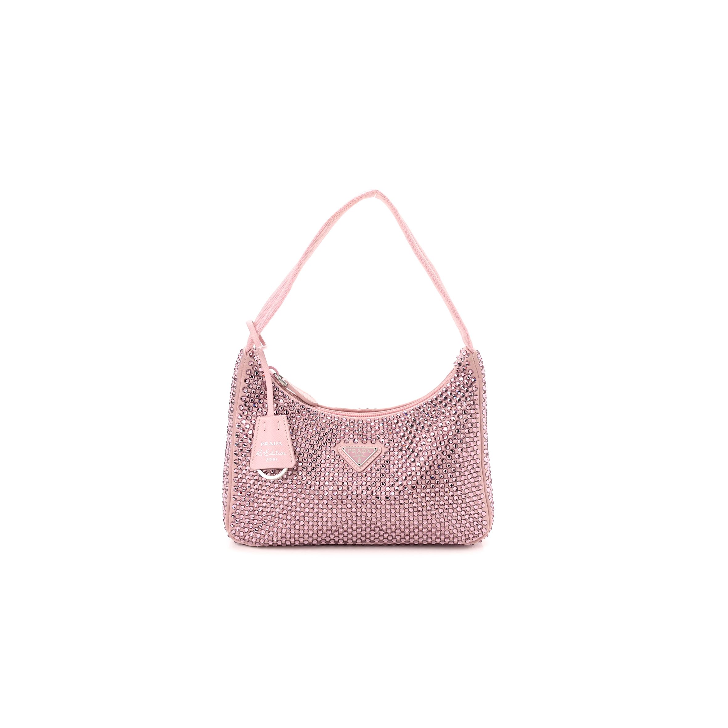 Pra*a satin crystal mini re-edition 2000 bag alabastro (23*17*6cm)