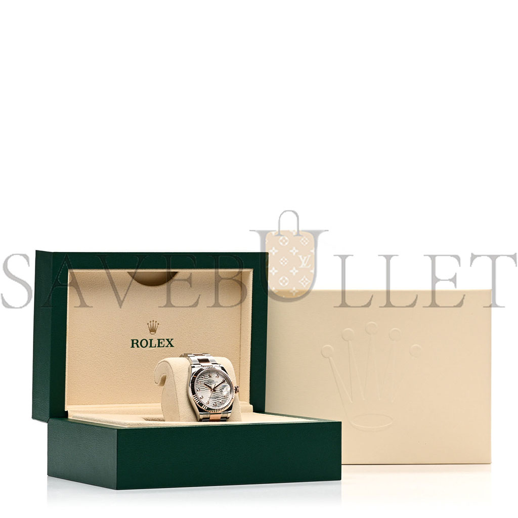 r*l*x stainless steel 18k everose gold Di*m*nd 36mm oyster perpetual datejust watch silver fluted 126231