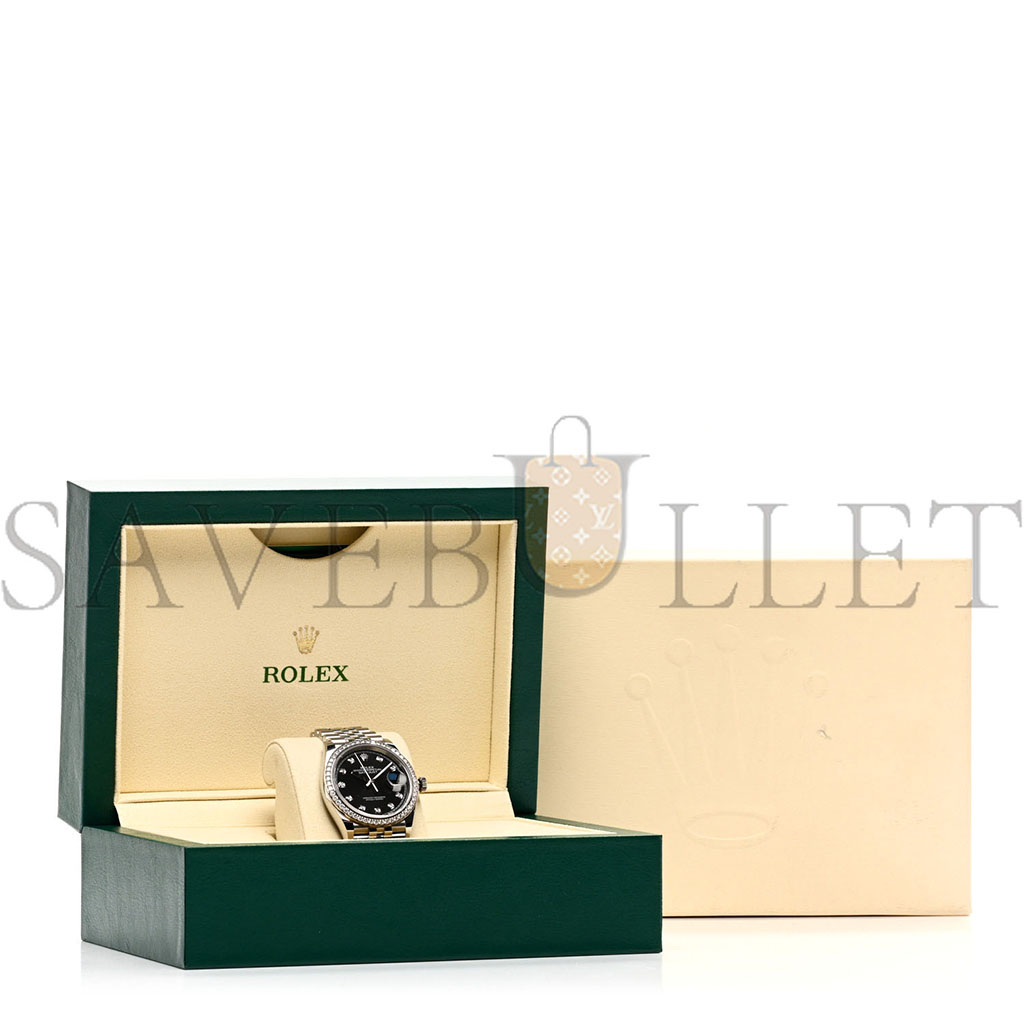 r*l*x stainless steel 18k white gold Di*m*nd 36mm oyster perpetual datejust watch black 126284rbr