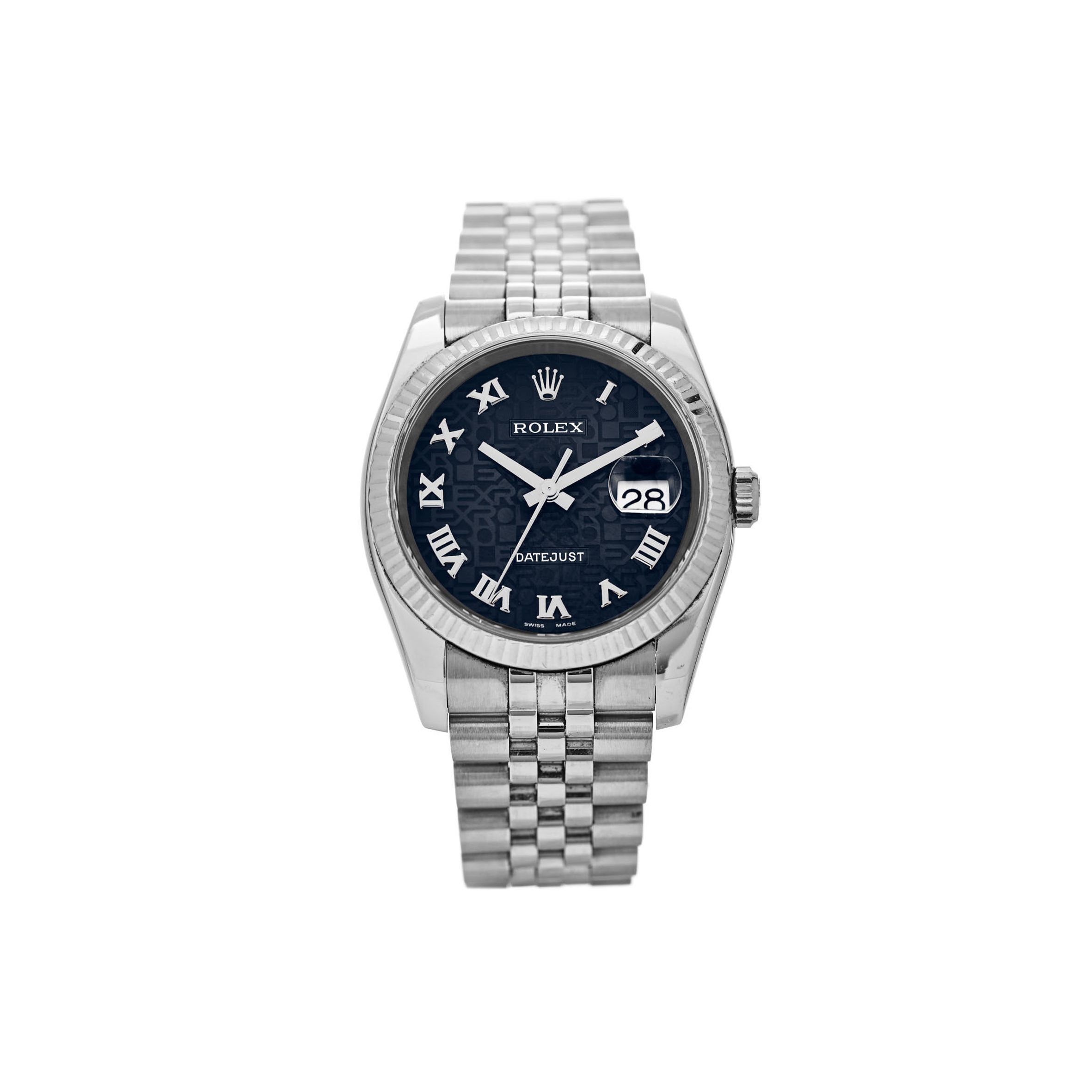R*l*x stainless steel 18k white gold 36mm oyster perpetual datejust watch blue jubilee 11623