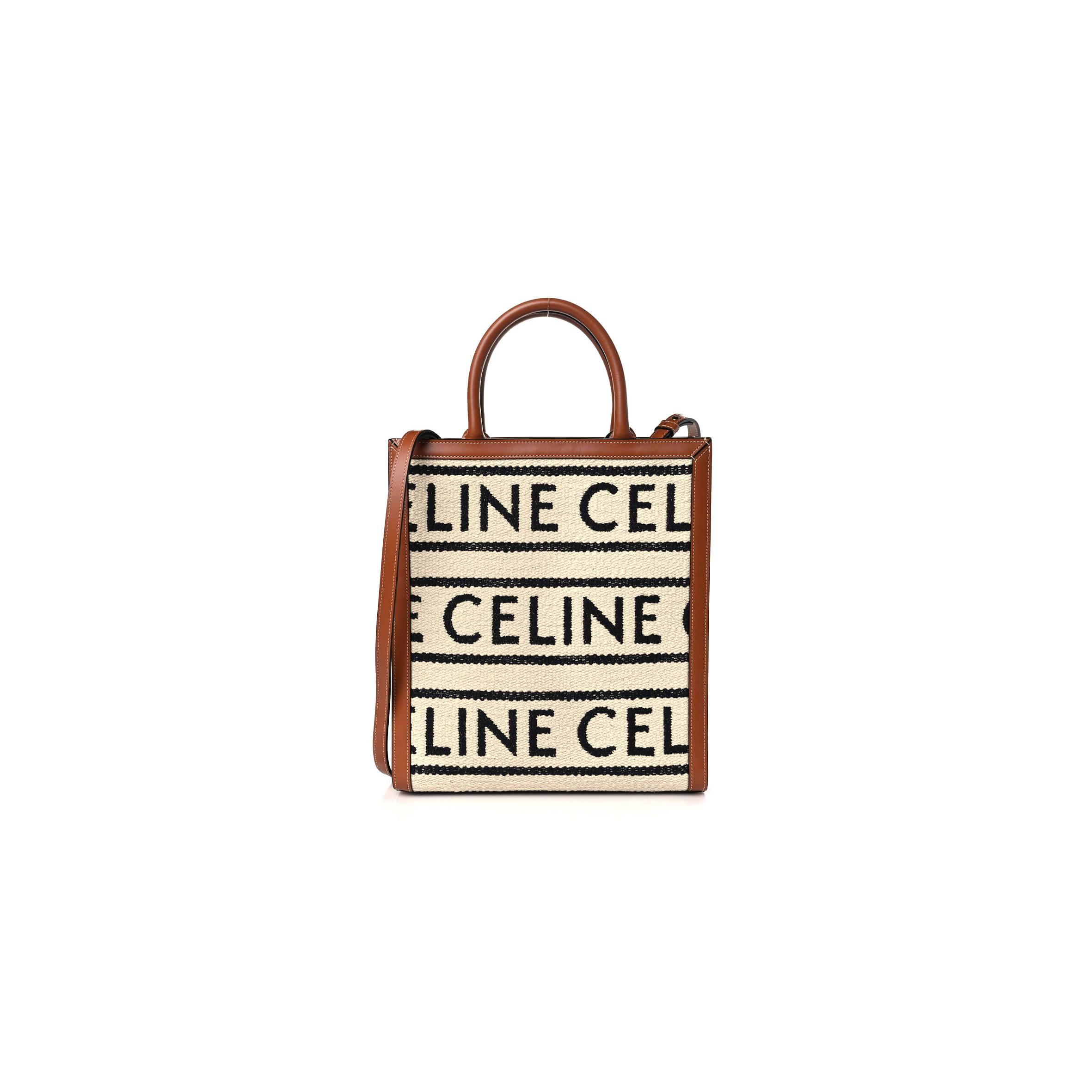 Ce**e all over textile calfskin small vertical cabas natural tan black (32*29*8cm)