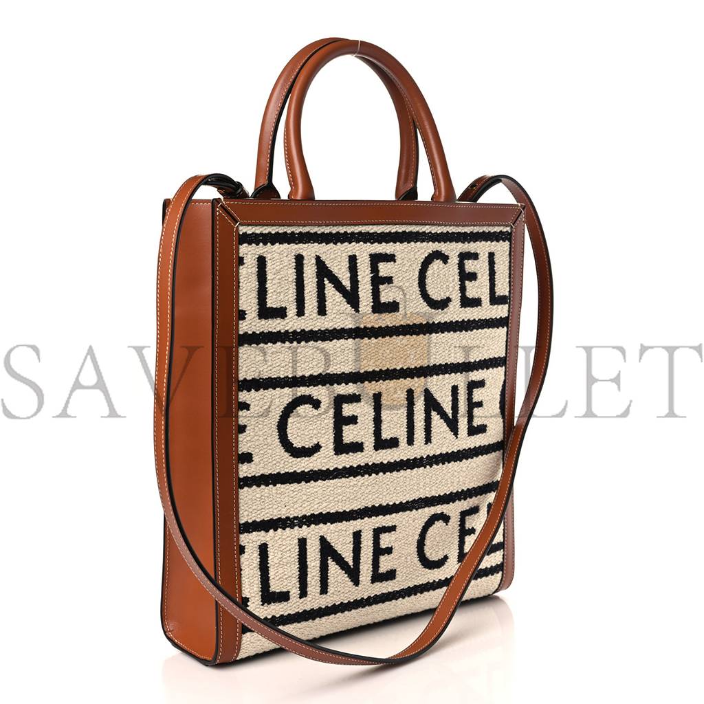 Ce**e all over textile calfskin small vertical cabas natural tan black (32*29*8cm)