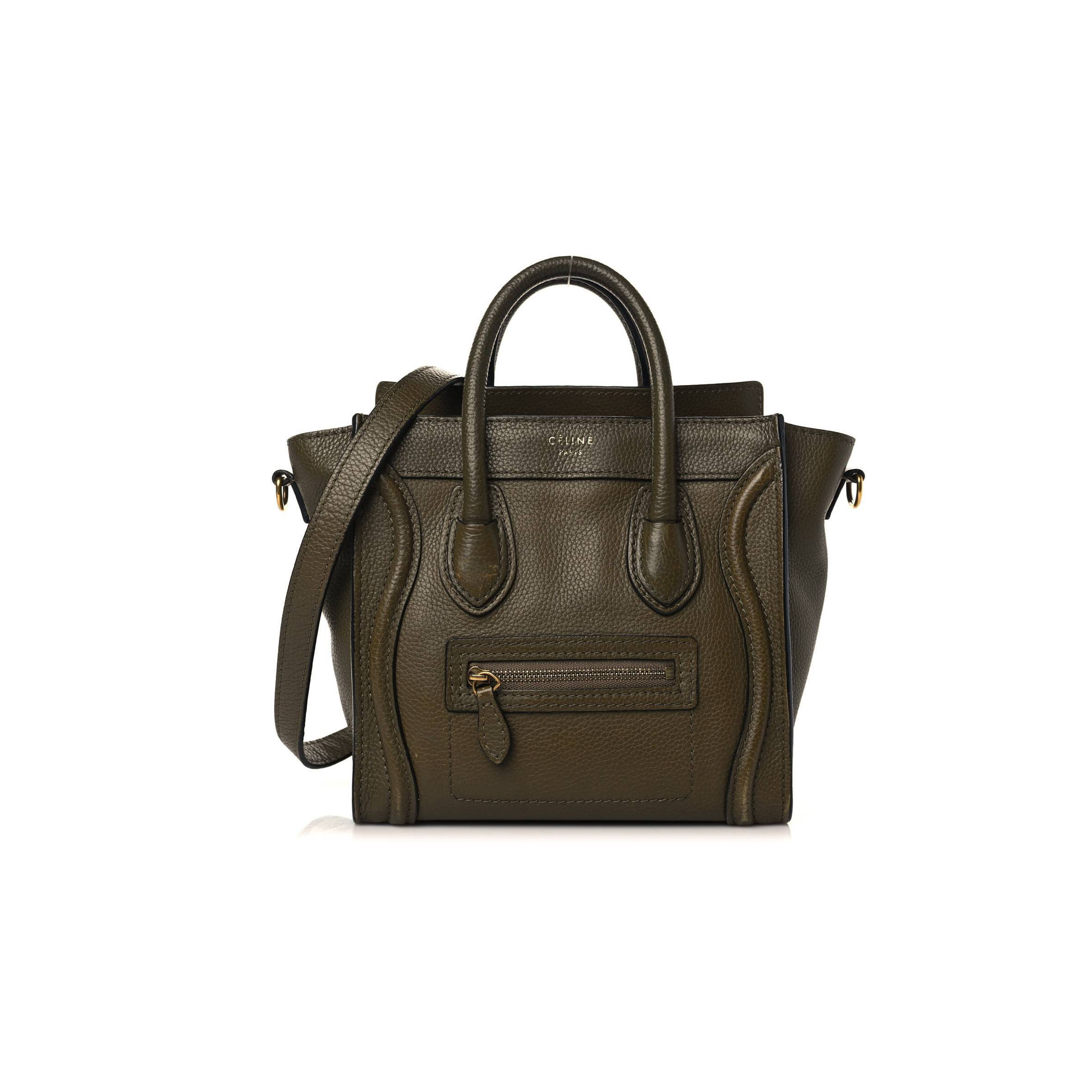 ce**e drummed calfskin nano lU*gage dark olive (20*10*18cm)