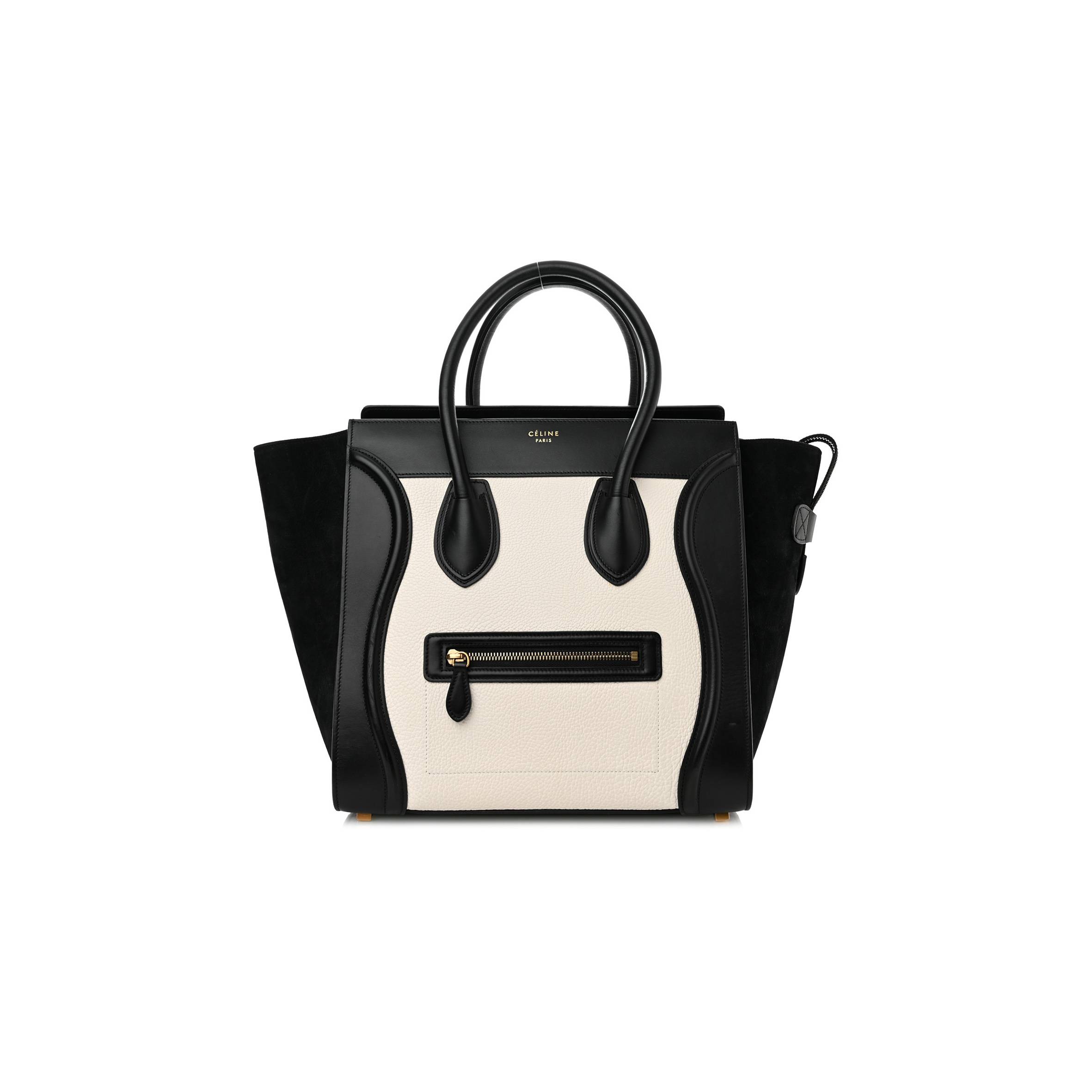 ce**e bullhide calfskin mini bi-color lU*gage black white (34*30*17cm)