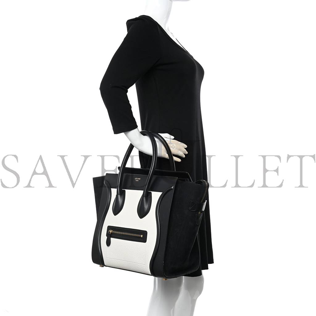 ce**e bullhide calfskin mini bi-color lU*gage black white (34*30*17cm)