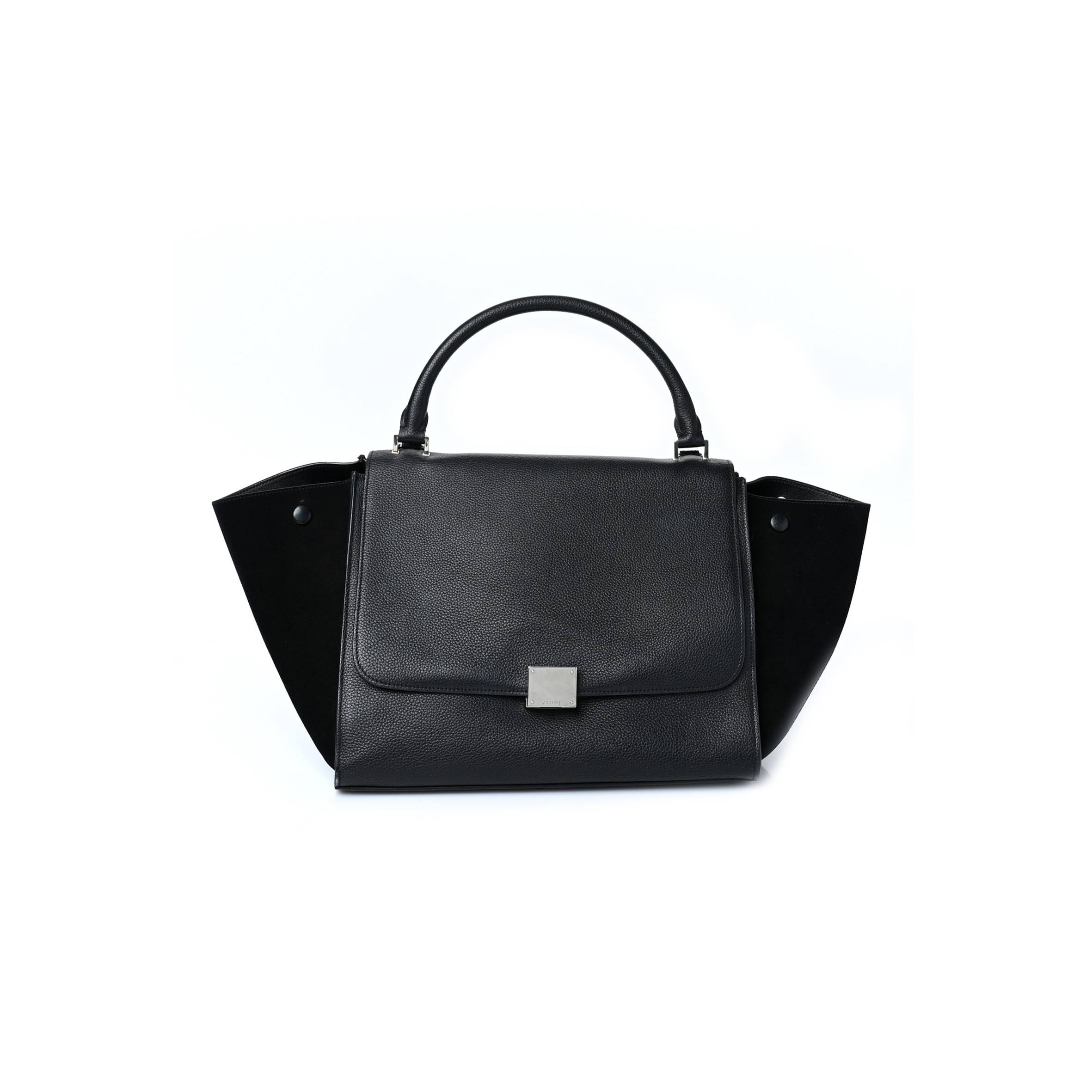Ce**e drummed calfskin suede medium trapeze black (30*22*18cm)