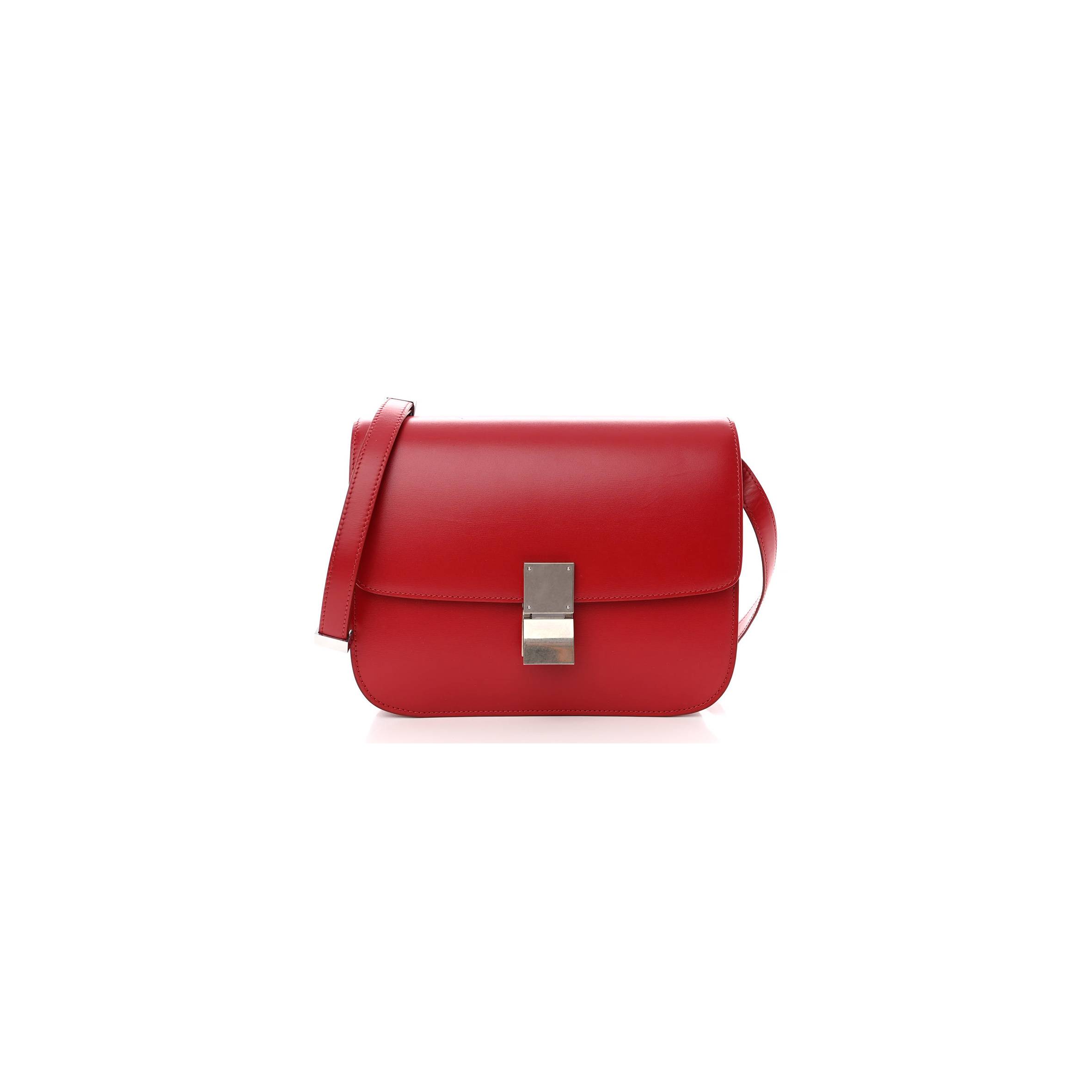 Ce1i*e box calfskin medium classic box flap bag red (23*18*6cm)