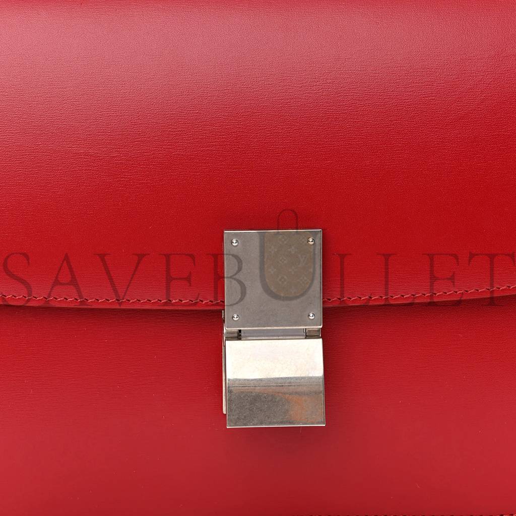 Ce1i*e box calfskin medium classic box flap bag red (23*18*6cm)