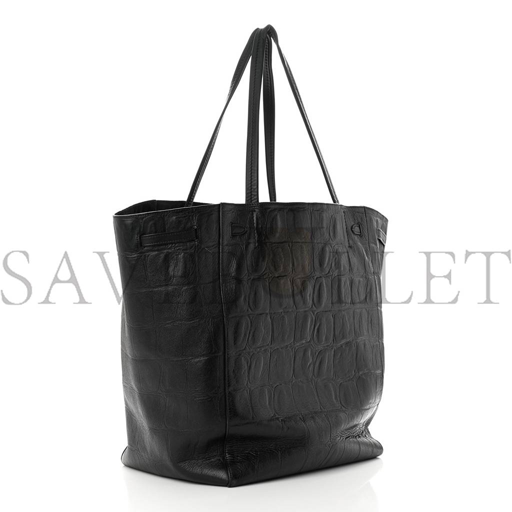 ce**e crocodile embossed calfskin medium belt cabas phanT0m black (34*28*20cm)