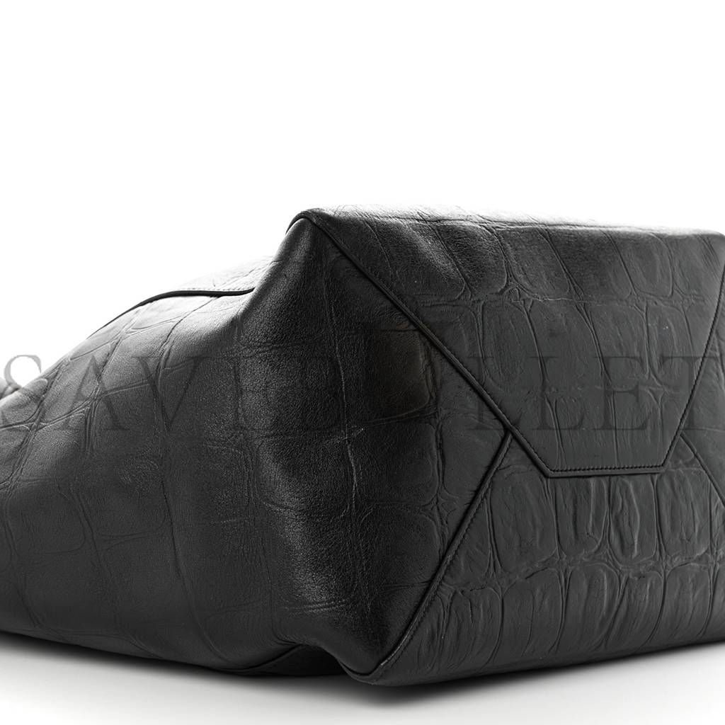 ce**e crocodile embossed calfskin medium belt cabas phanT0m black (34*28*20cm)
