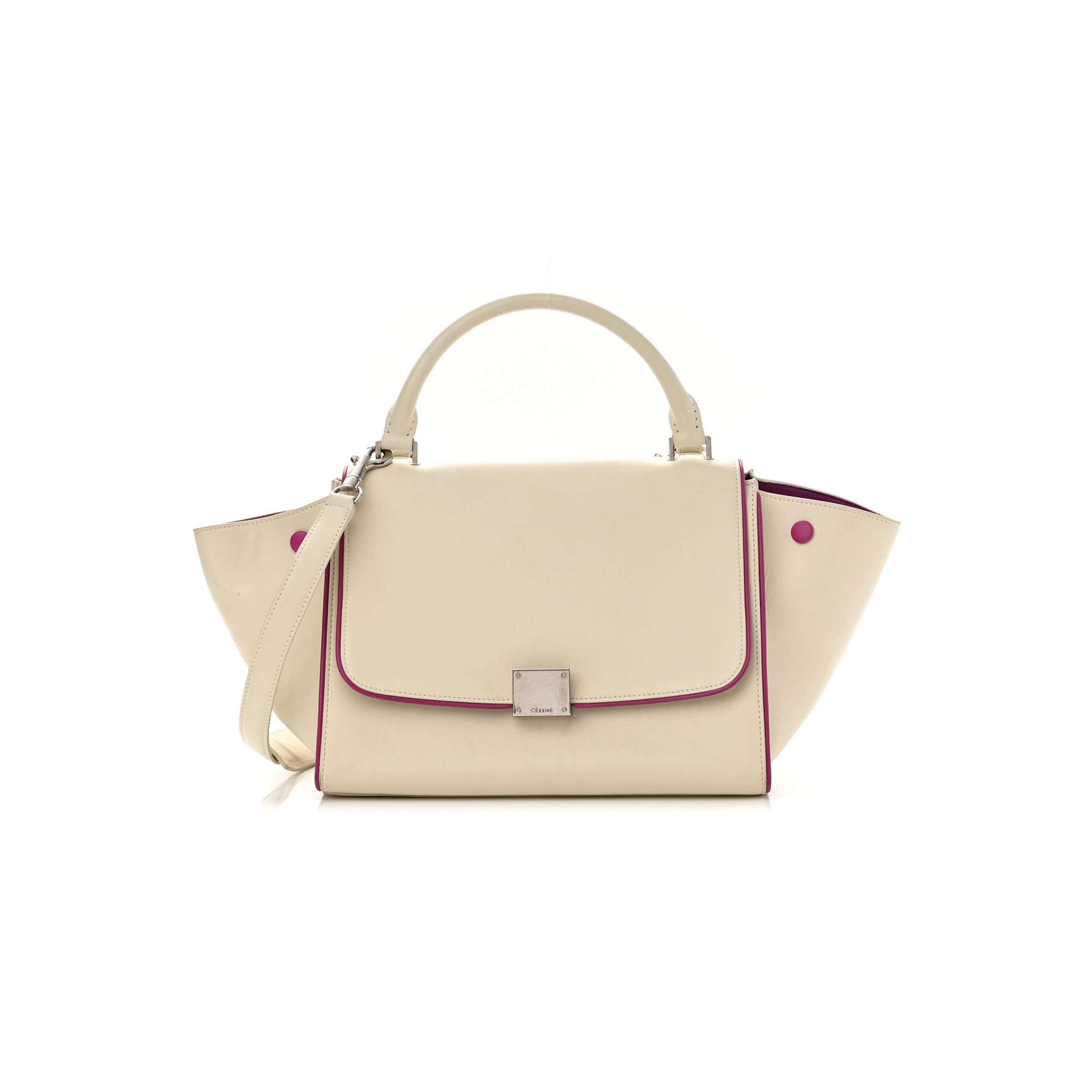 Ce**e smooth calfskin small trapeze white magenta (27*22*16cm)