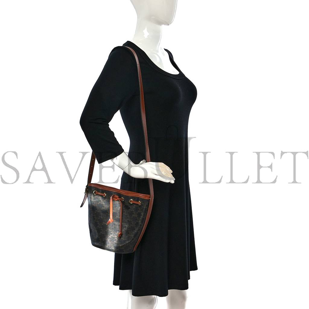 Ce**e triomphe canvas calfskin small drawstring bucket bag tan (21*15*15cm)