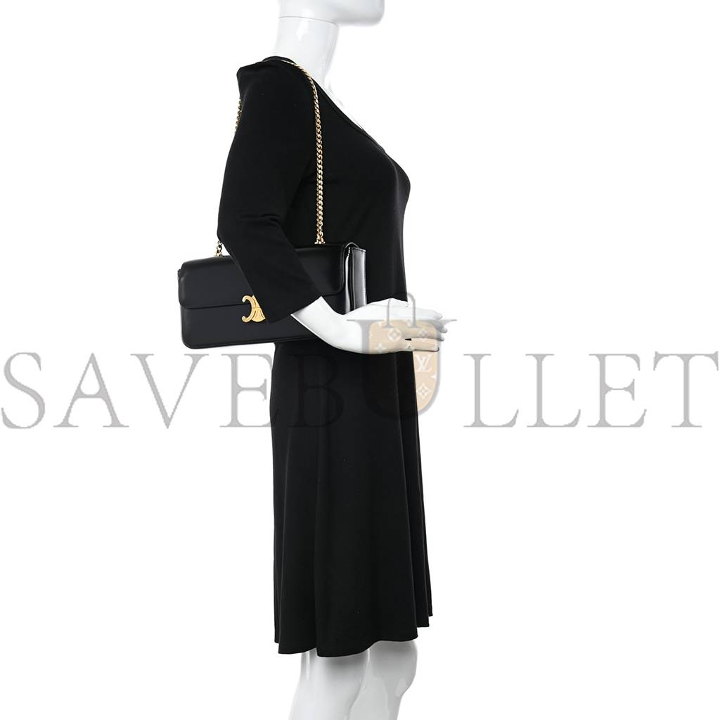 Ce**e shiny calfskin triomphe chain bag black (30*13*4cm)
