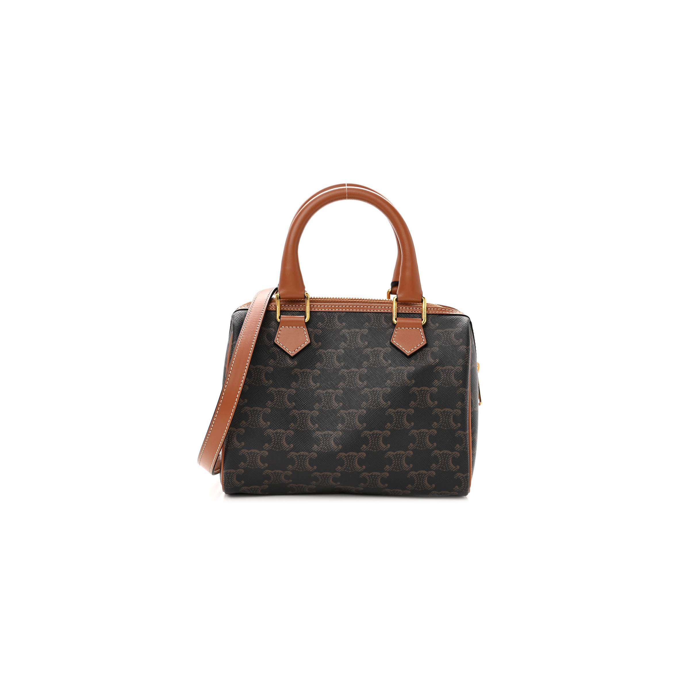 Ce1i*e triomphe canvas calfskin small boston bag tan (20*15*10cm)
