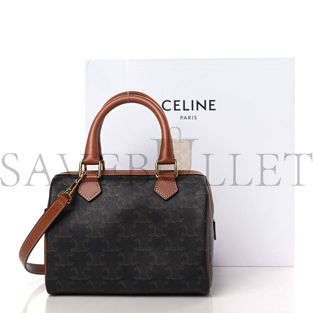 Ce**e triomphe canvas calfskin small boston bag tan (20*15*11cm)