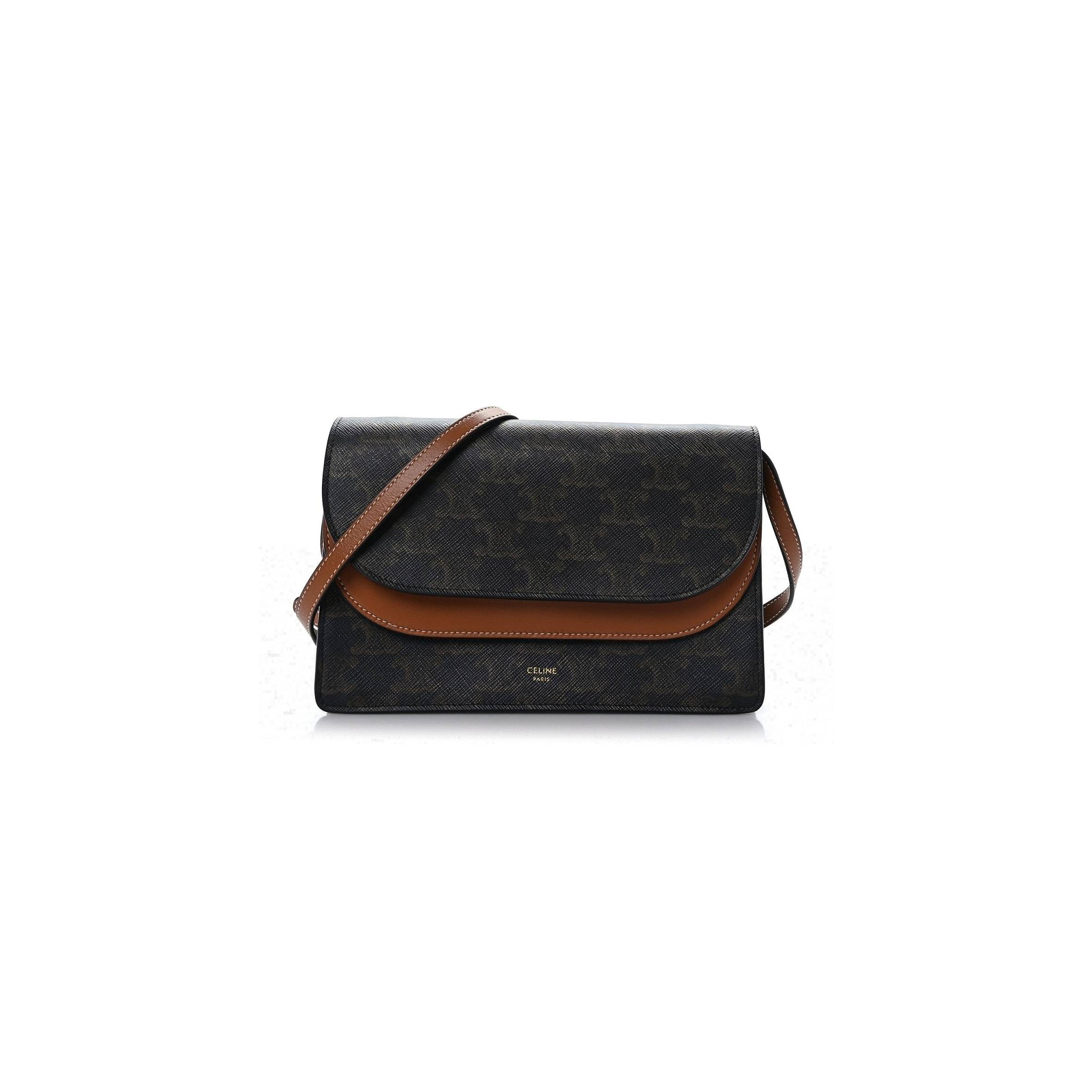 Ce1i*e triomphe canvas lambskin wallet on strap tan (20*13*6cm)