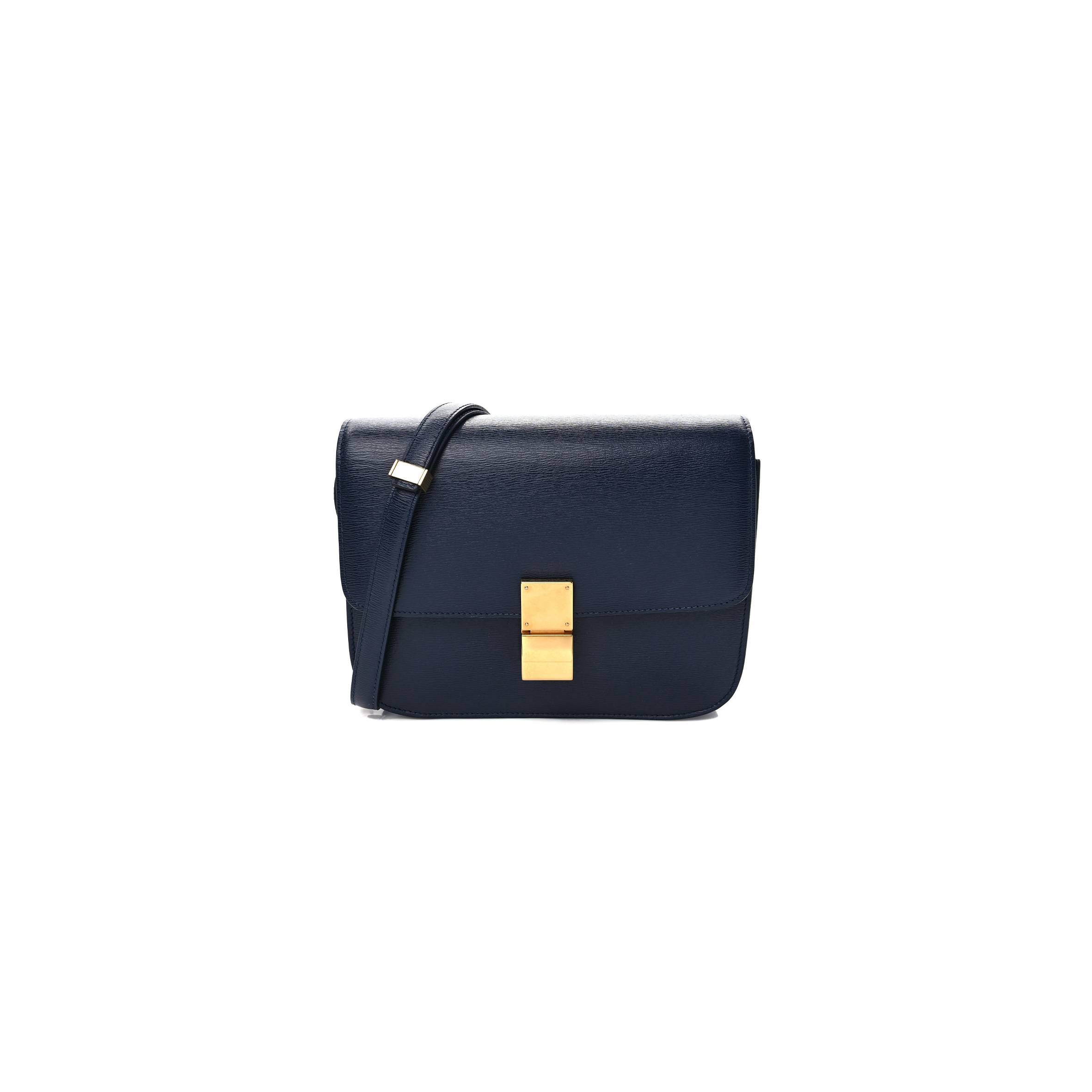 Ce1i*e liege calfskin medium classic box flap bag dark blue (23*18*6cm)