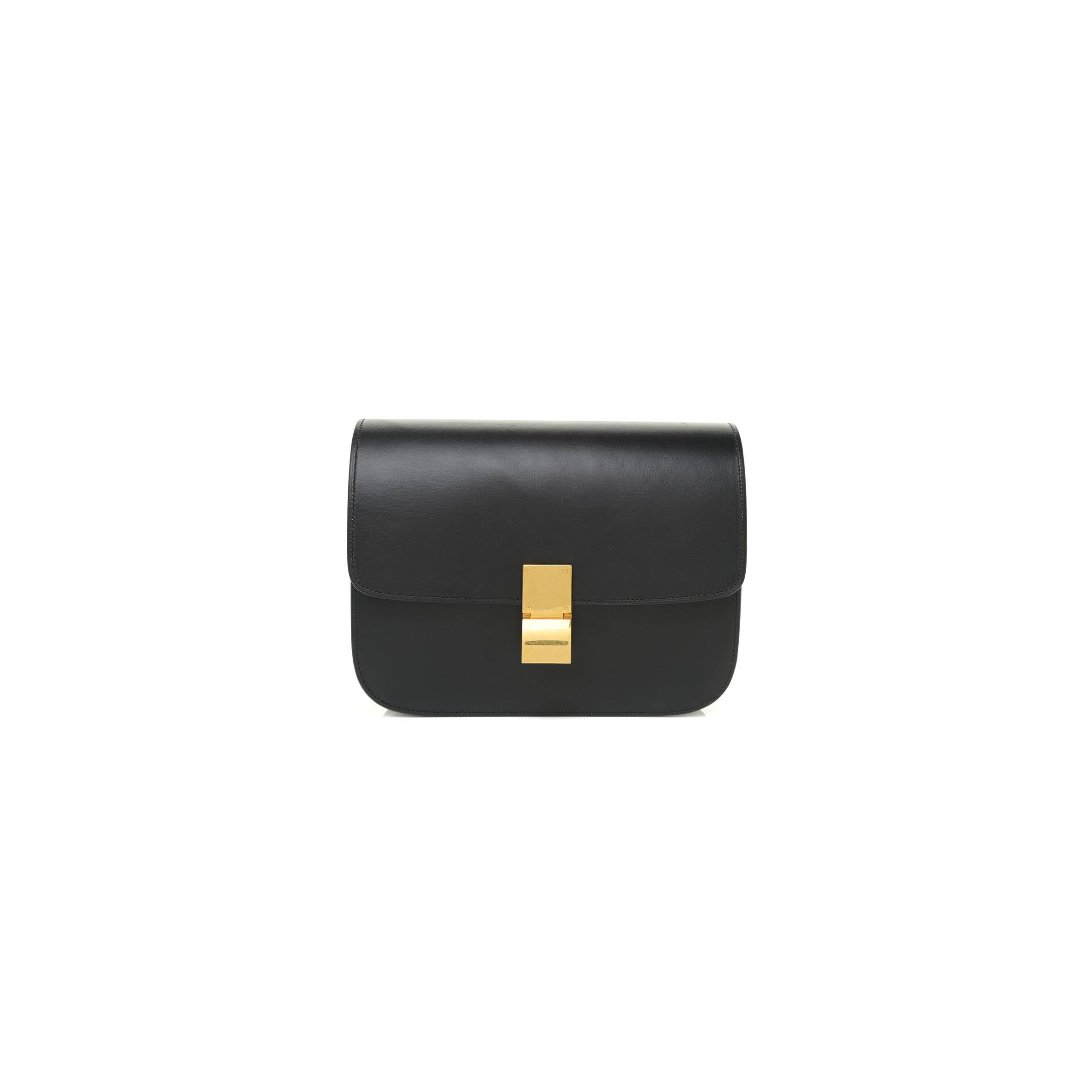 Ce1i*e box calfskin medium classic box flap bag black (23*18*7cm)