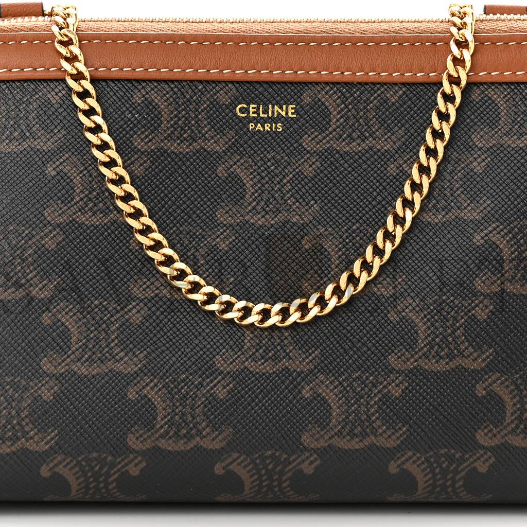 Ce**e triomphe canvas calfskin mini clutch on chain tan (17*11*9cm)