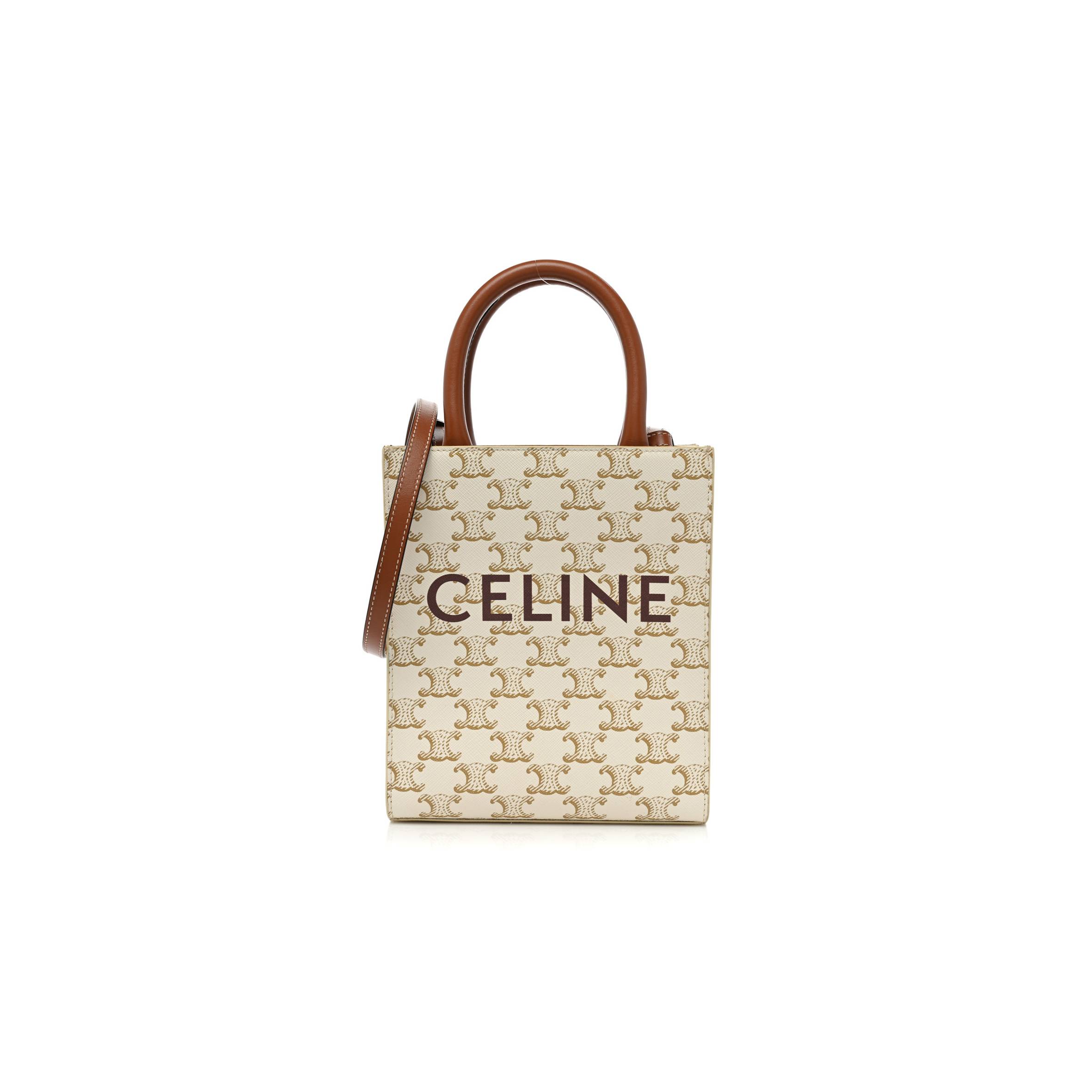 Ce**e triomphe canvas calfskin mini vertical cabas white (23*15*15cm)
