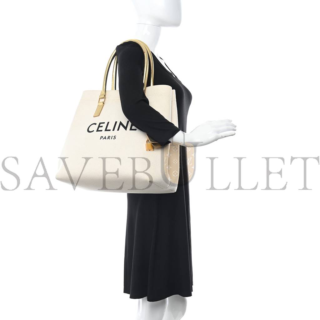 Ce**e canvas calfskin logo print small horizontal cabas gold (34*33*20cm)