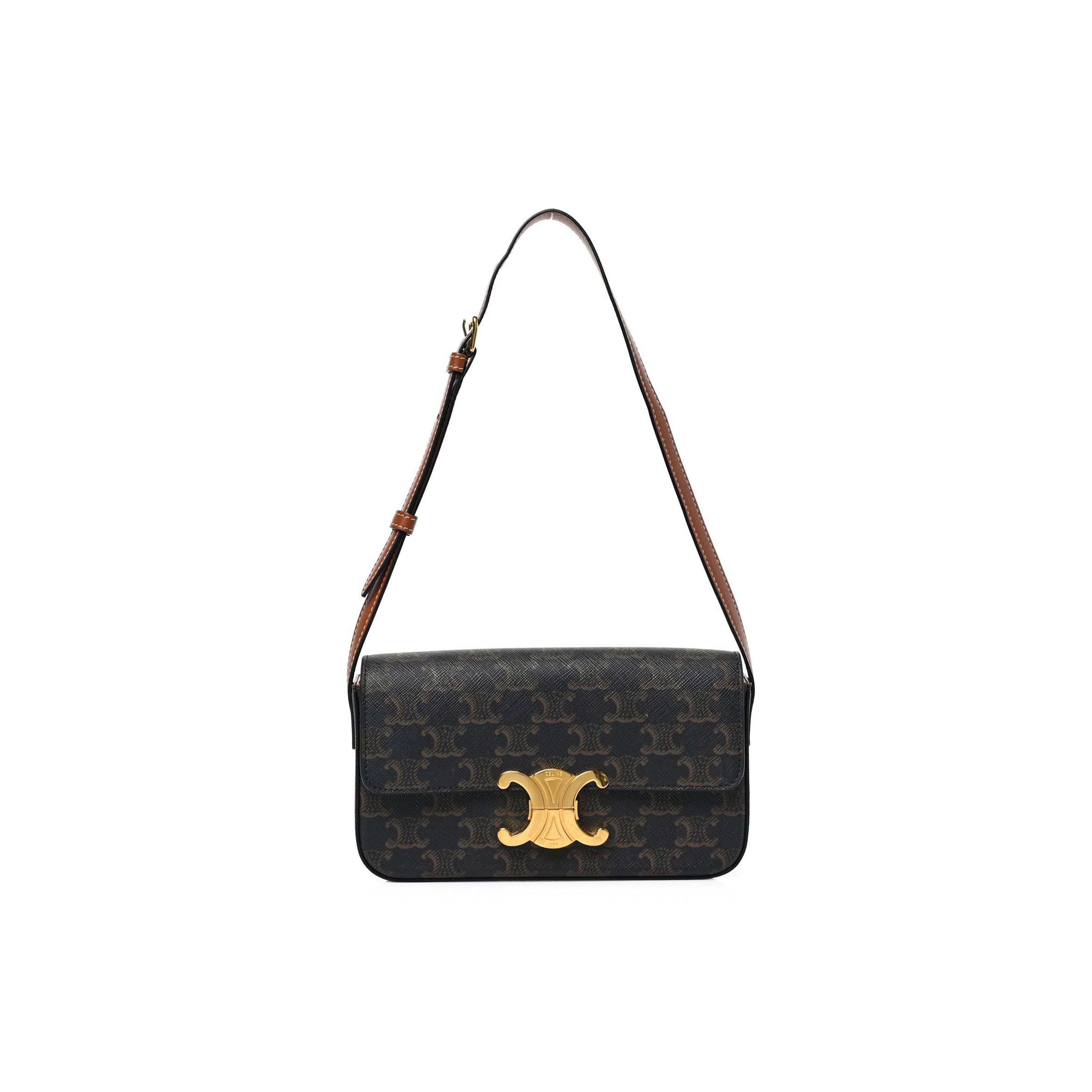 Ce**e canvas calfskin triomphe shoulder bag tan (20*11*4cm)