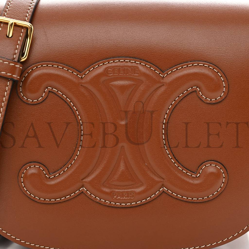 Ce**e smooth calfskin cuir triomphe folco crossbody bag tan (19*16*6cm)