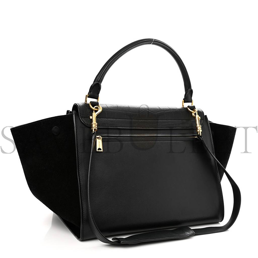 Ce**e crocodile embossed calfskin suede medium trapeze black (30*25*18cm)