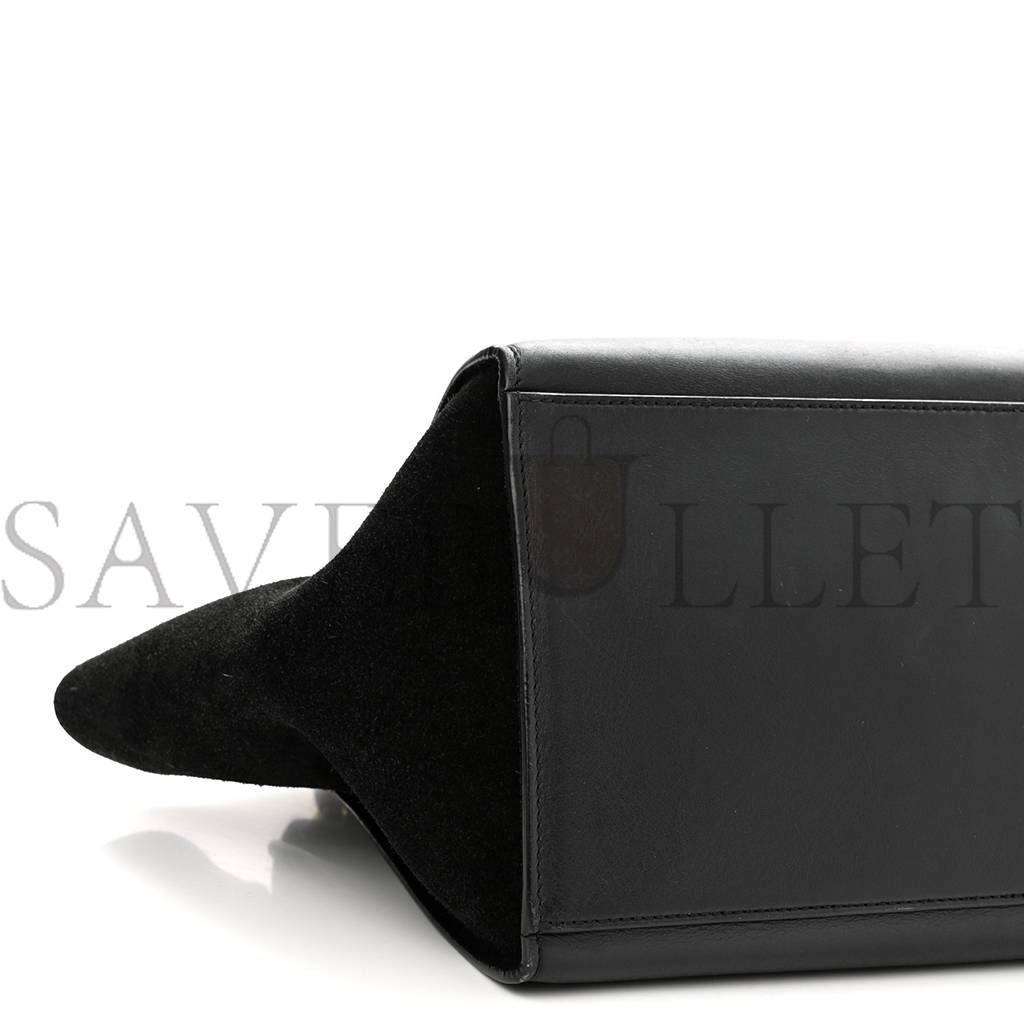 Ce**e crocodile embossed calfskin suede medium trapeze black (30*25*18cm)