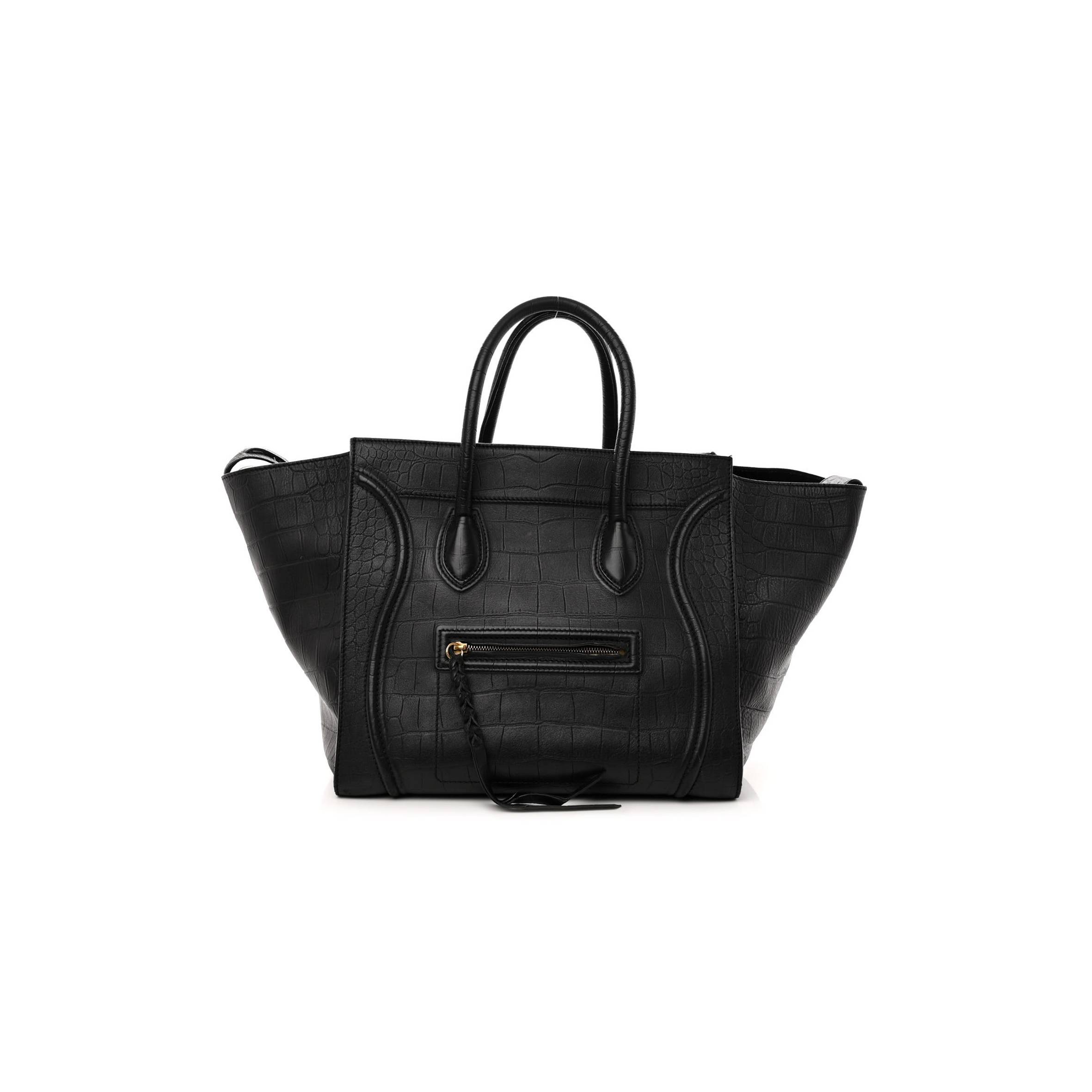 ce**e crocodile embossed calfskin large phanT0m lu*gage black (34*32*25cm)