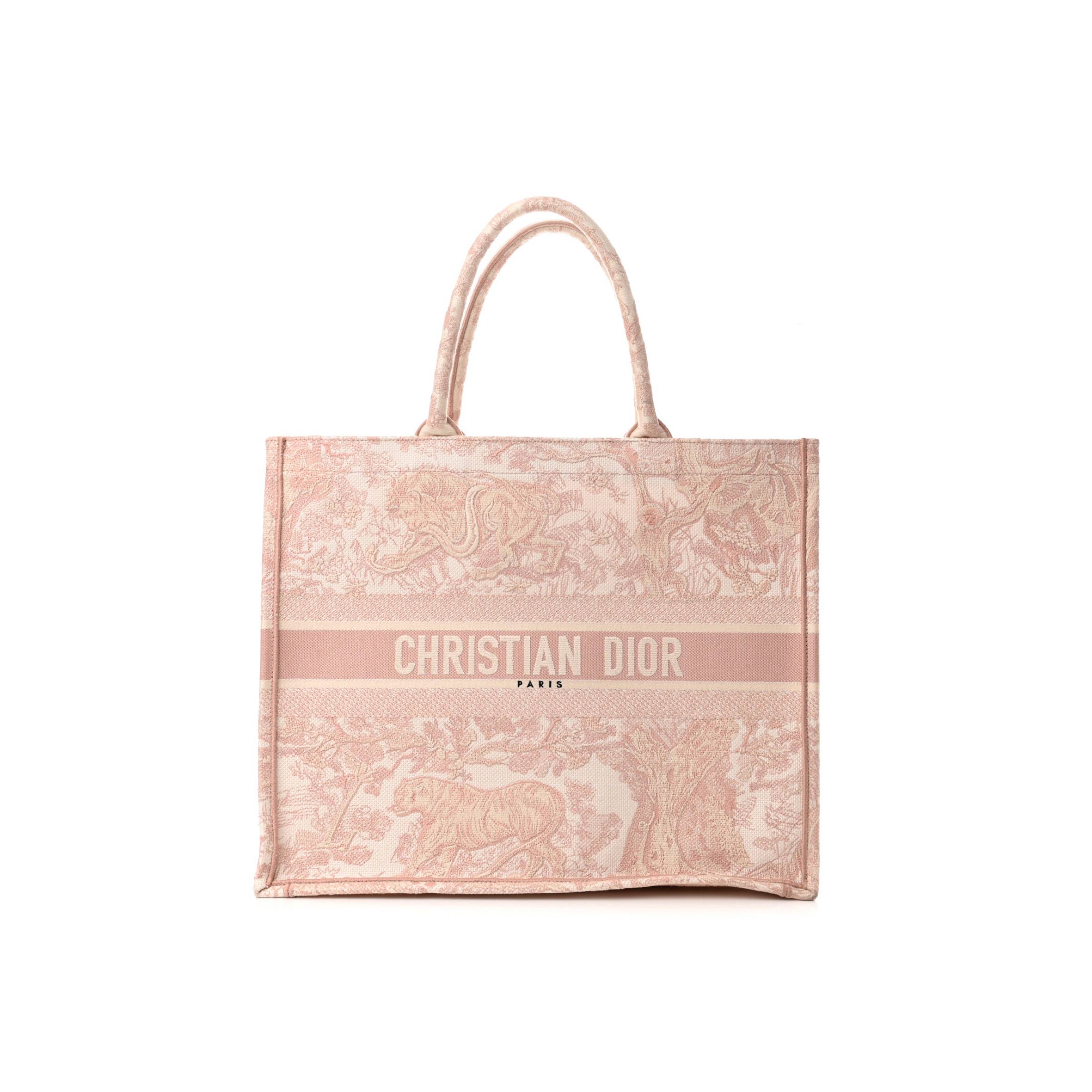 D*or canvas toile de jouy embroidered large book tote pink (42*35*10.2cm)
