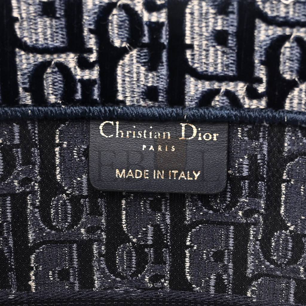 D*or oblique velvet medium book tote blue multicolor (36*27*16.5cm)