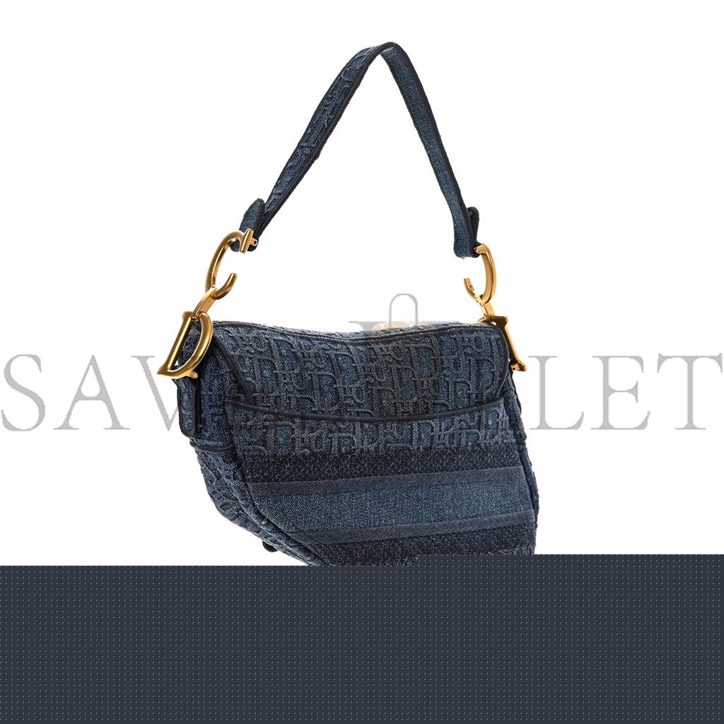 d*or oblique embroidered saddle bag De*1m blue (27*22*5.1cm)