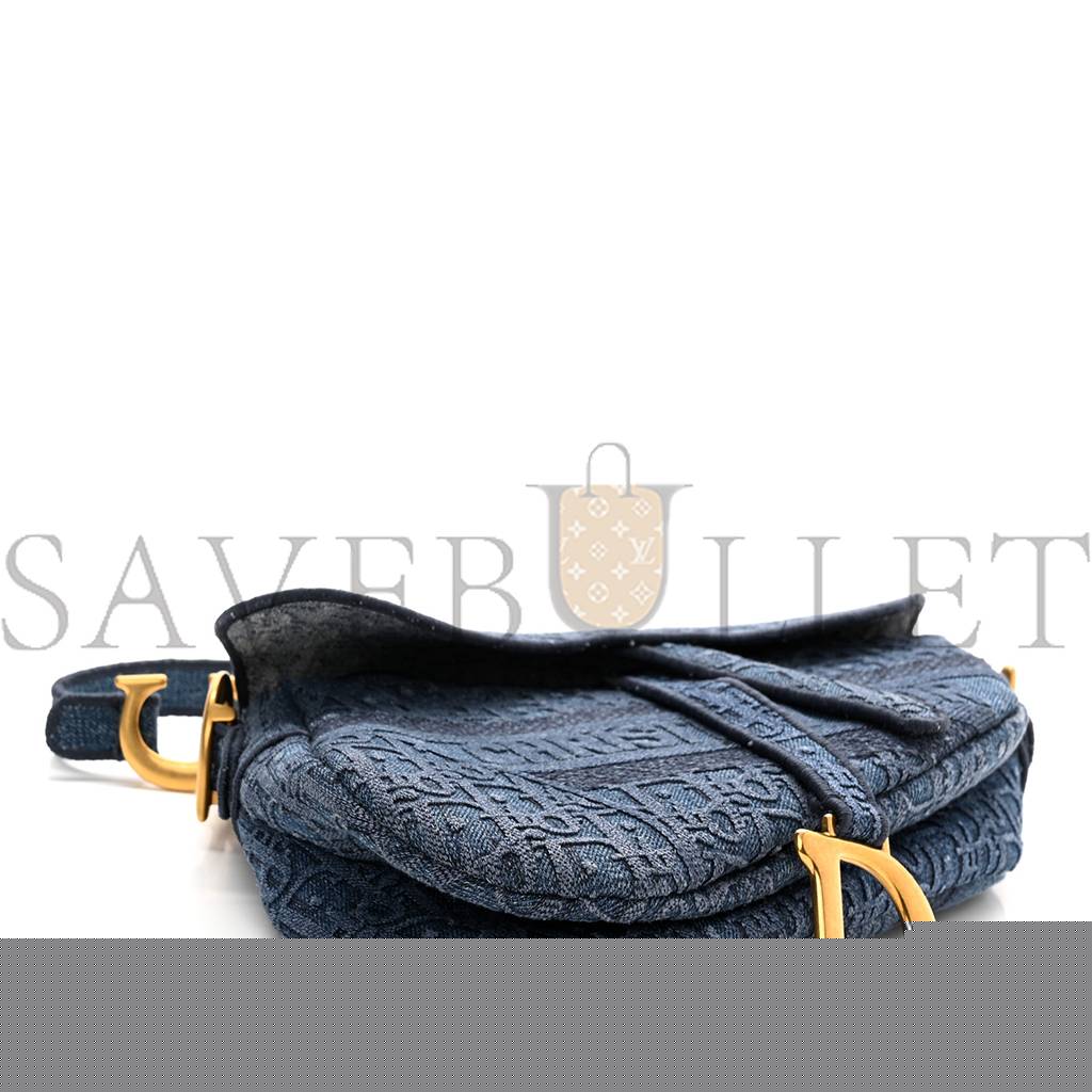 d*or oblique embroidered saddle bag De*1m blue (27*22*5.1cm)