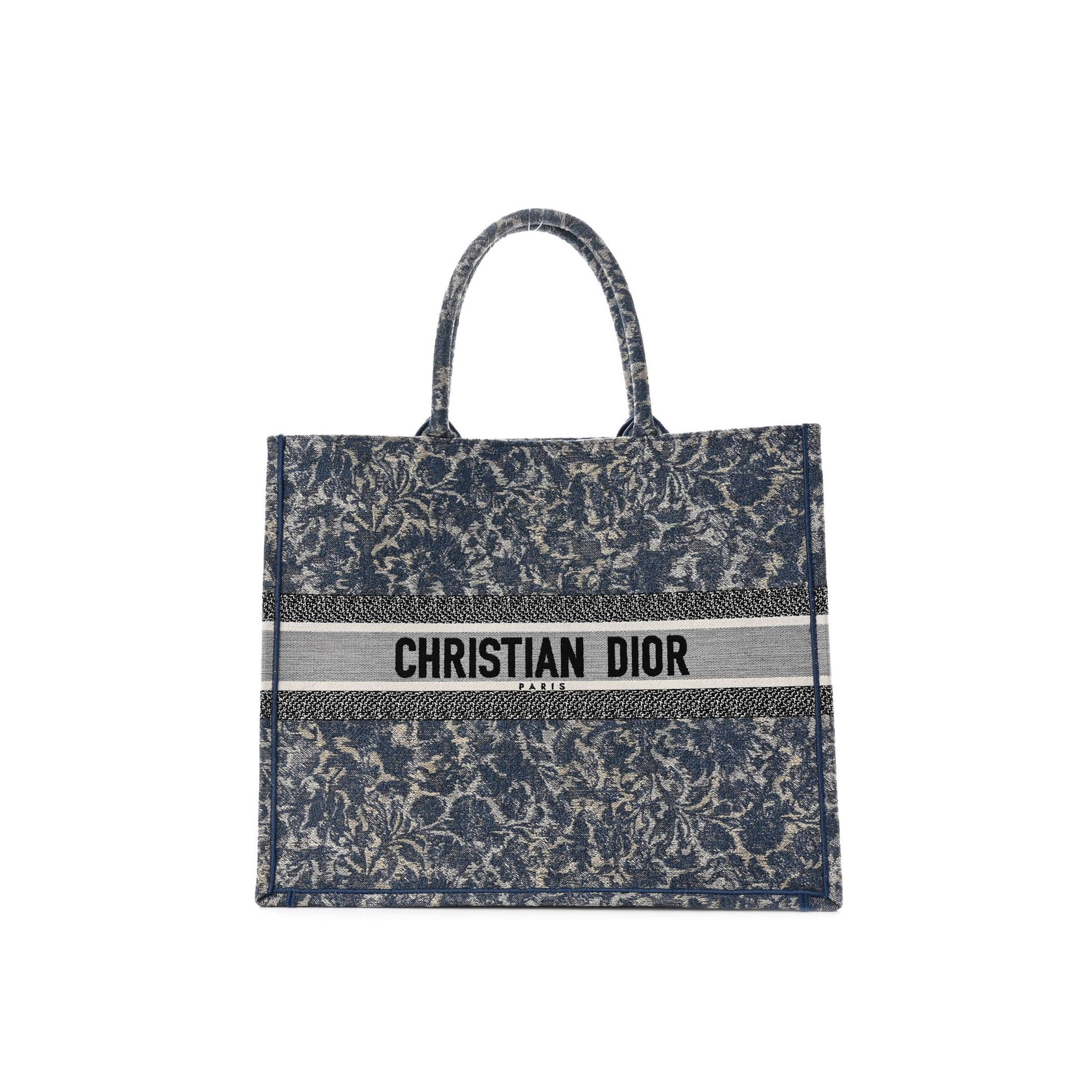 D*or canvas embroidered large brocart book tote blue (42*35*17.8cm)