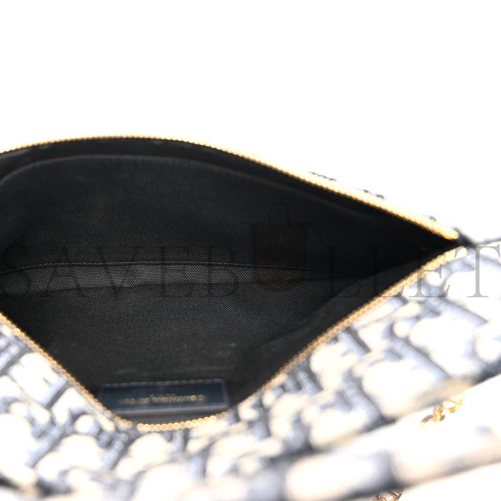 D*or oblique medium D*ordouble chain bag blue (28*17*1.9cm)