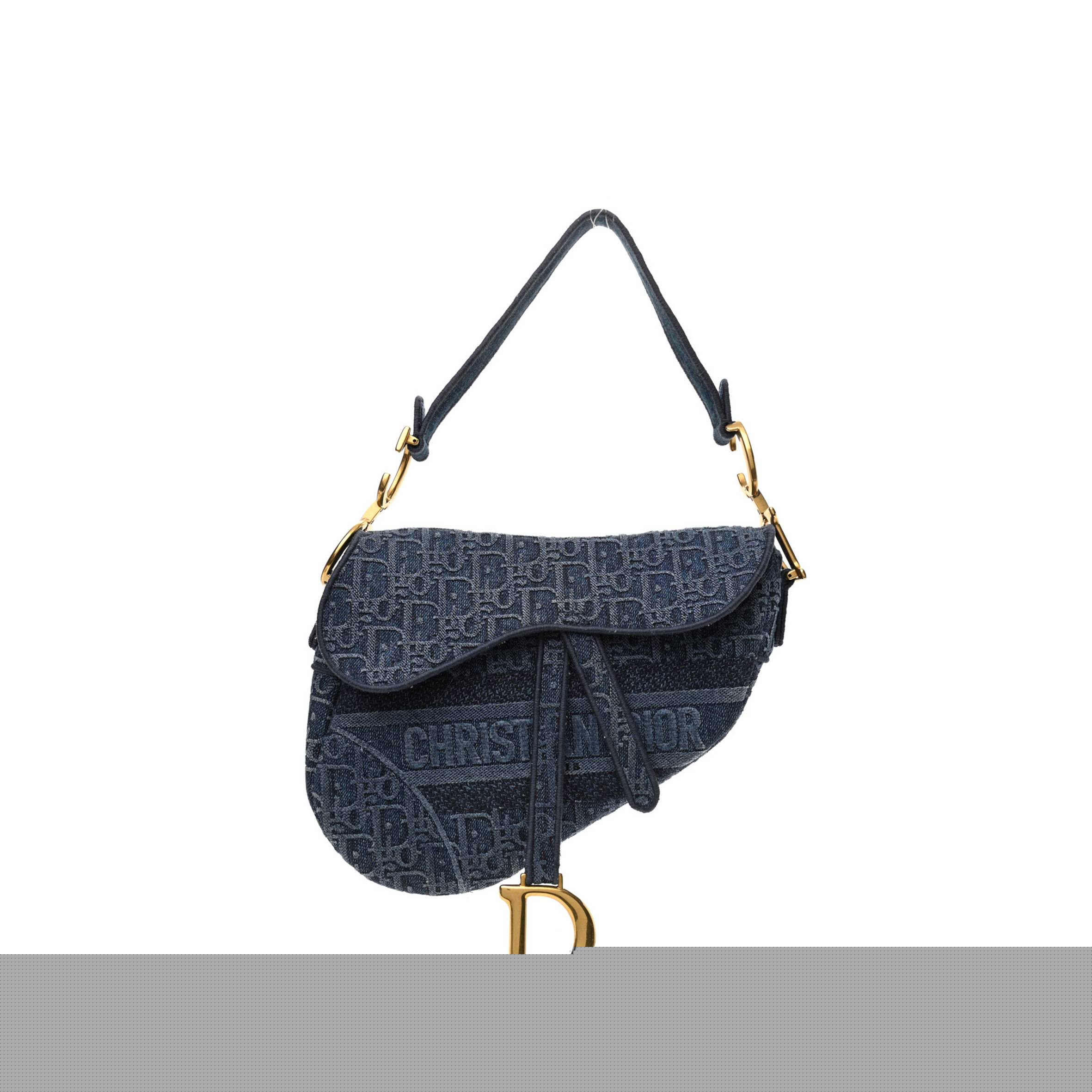 d*or oblique embroidered saddle bag De*1m blue (25*22*5.7cm)