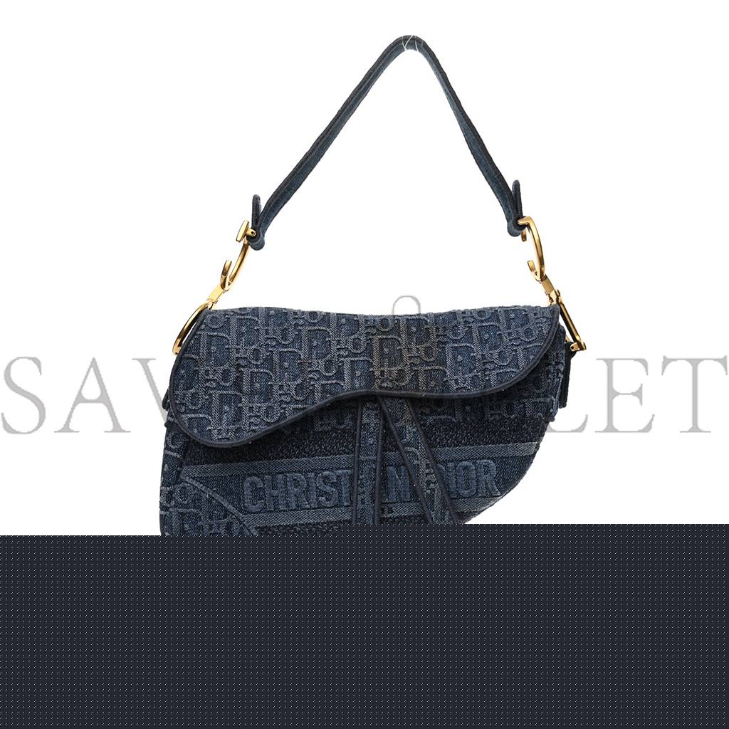 d*or oblique embroidered saddle bag De*1m blue (25*22*5.7cm)