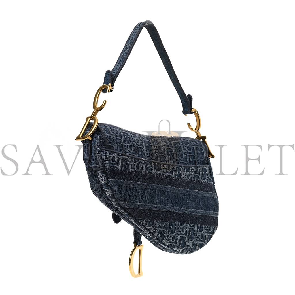 d*or oblique embroidered saddle bag De*1m blue (25*22*5.7cm)