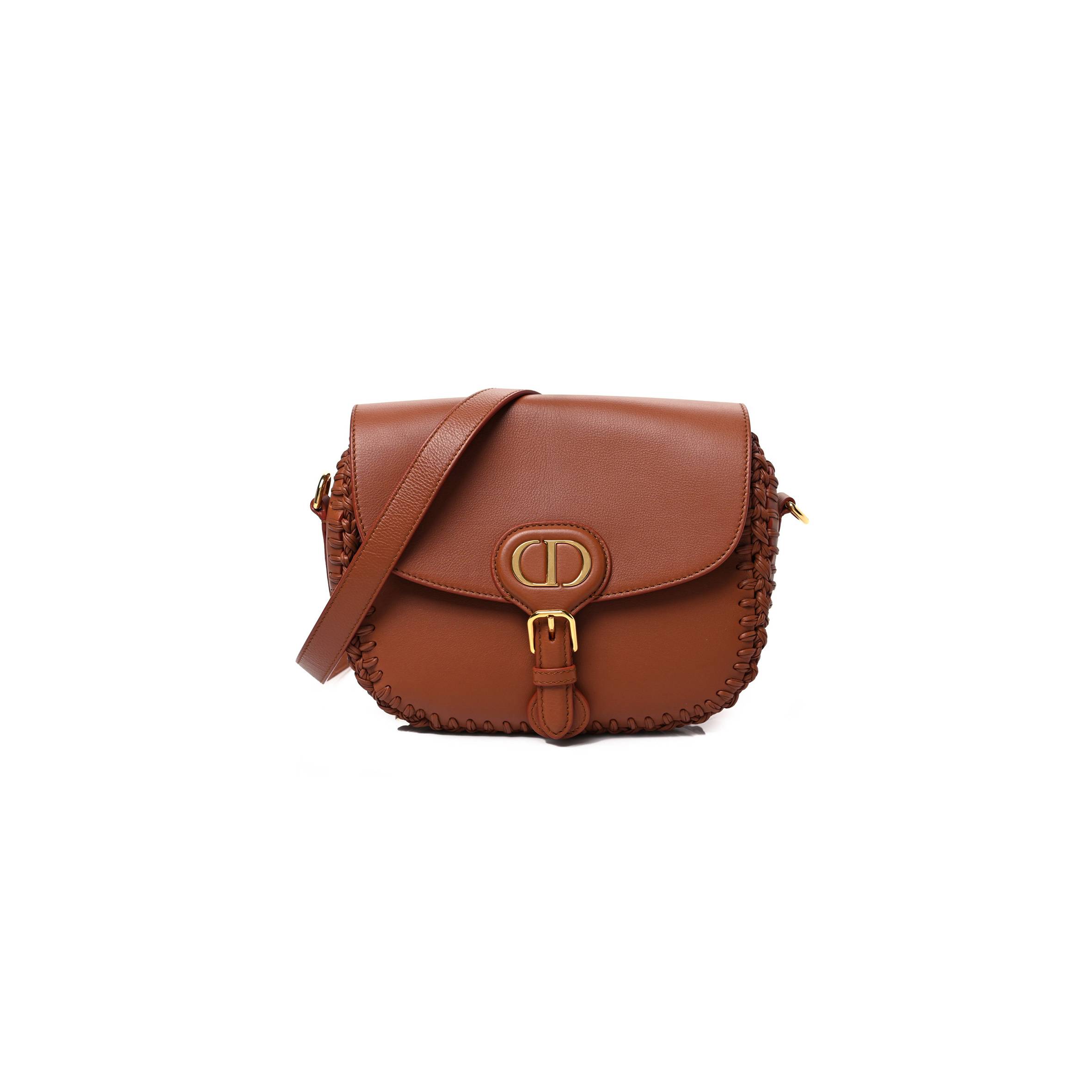 D*or grained calfskin medium whipstitched bobby bag dark tan (21*18*5.7cm)