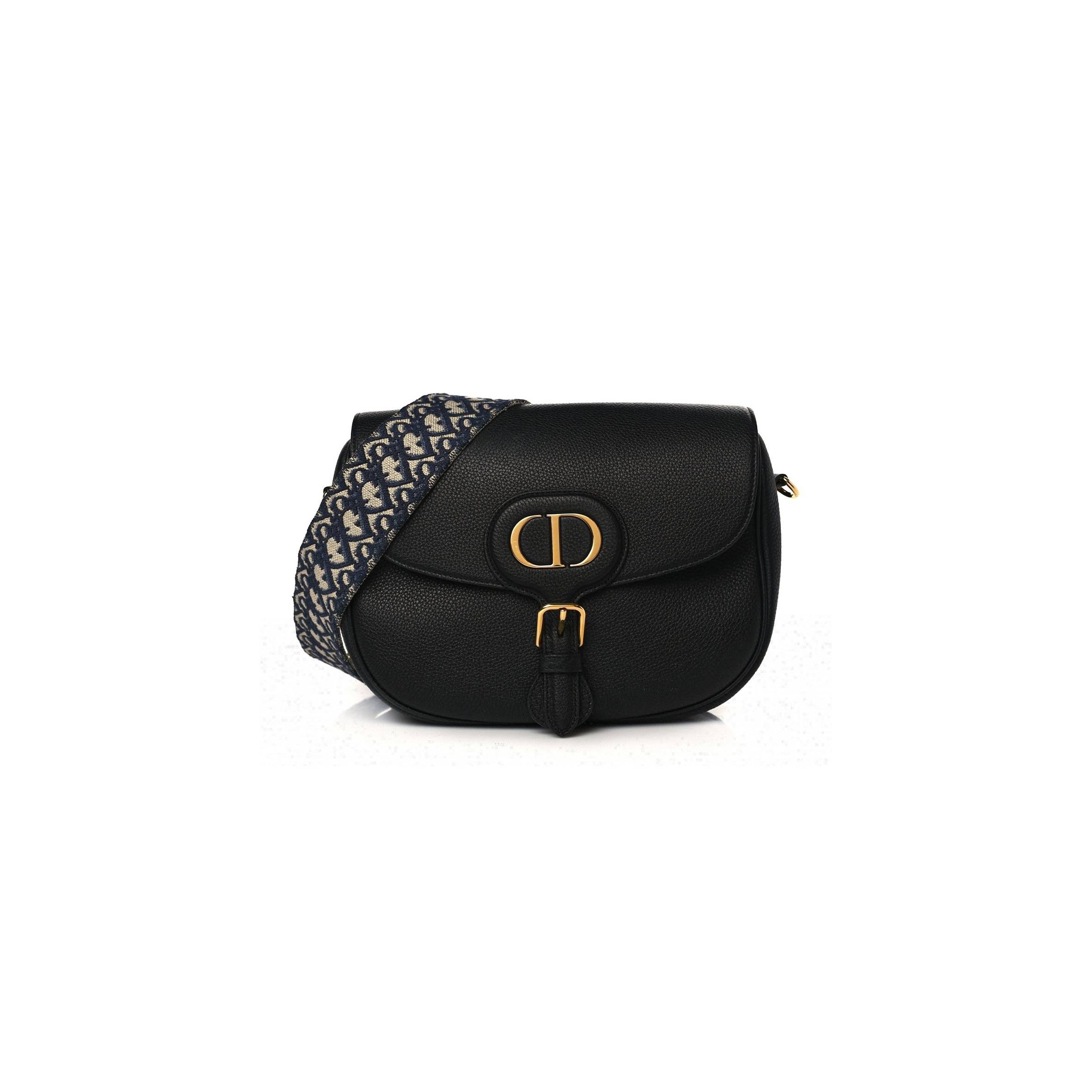 D*or grained calfskin large bobby flap black (26*20*8.9cm)